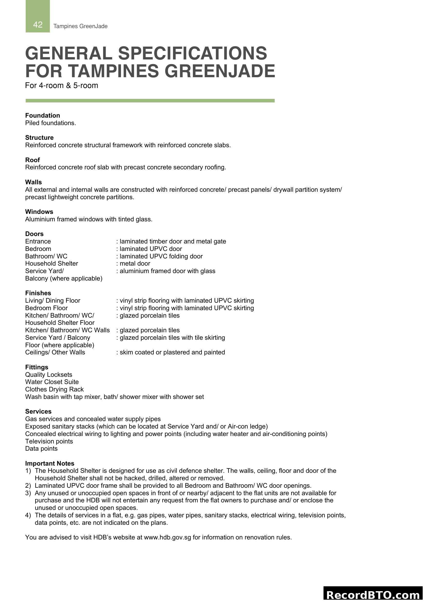 Tampines GreenJade General Specifications (4 & 5-room)