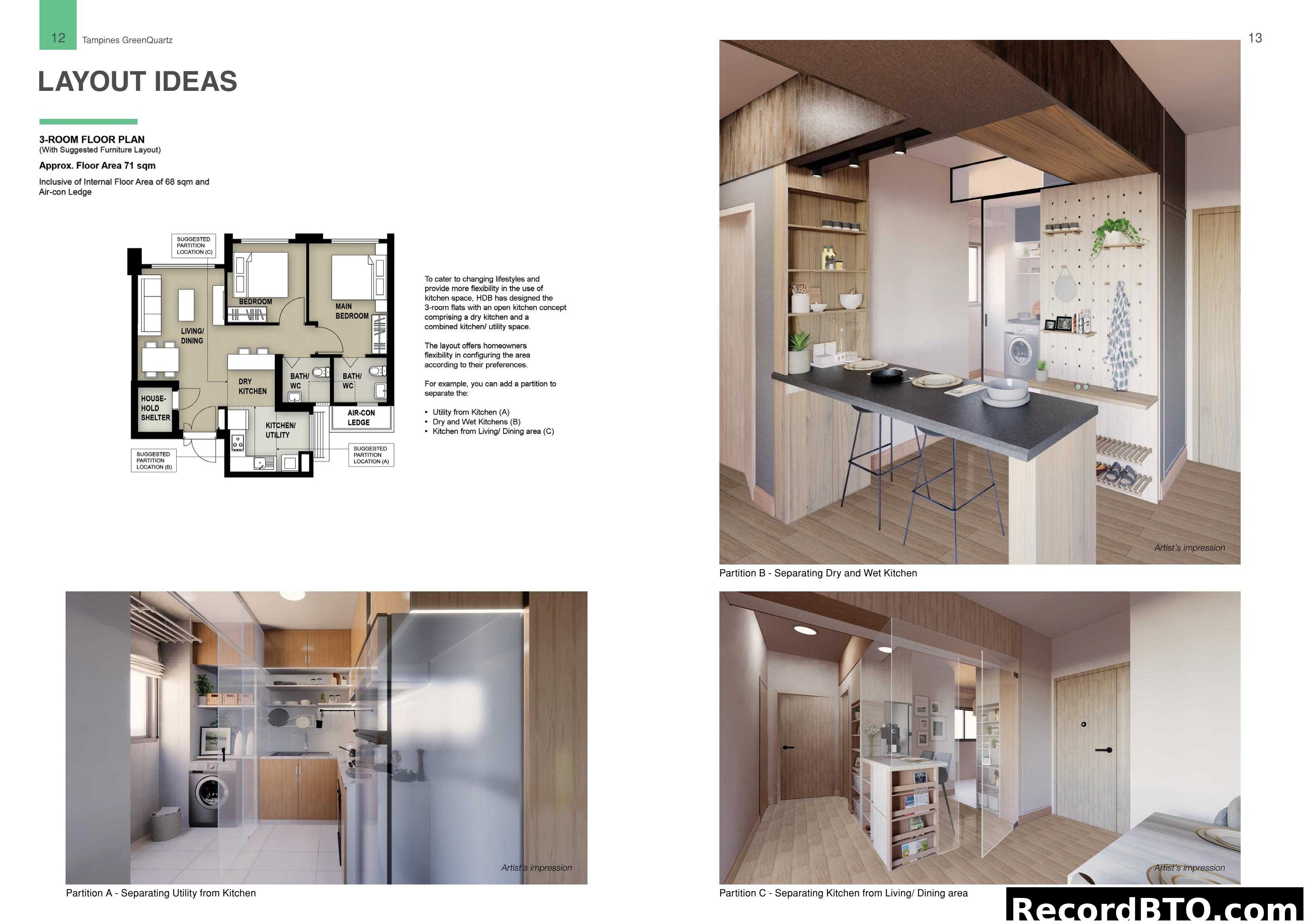 Layout Ideas for 3-Room Floor Plan (Tampines GreenQuartz)