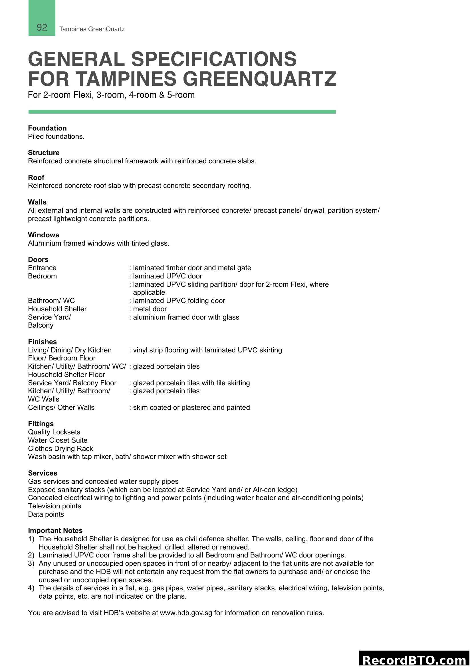 General Specifications for Tampines GreenQuartz