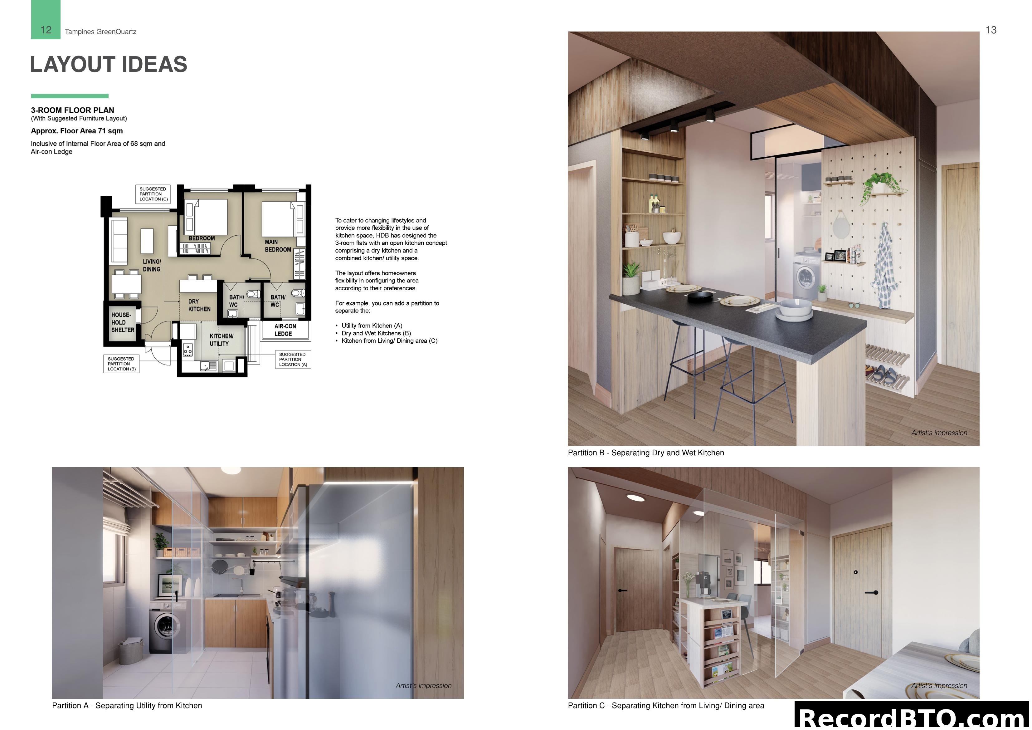 Layout Ideas for 3-Room Floor Plan (Tampines GreenQuartz)