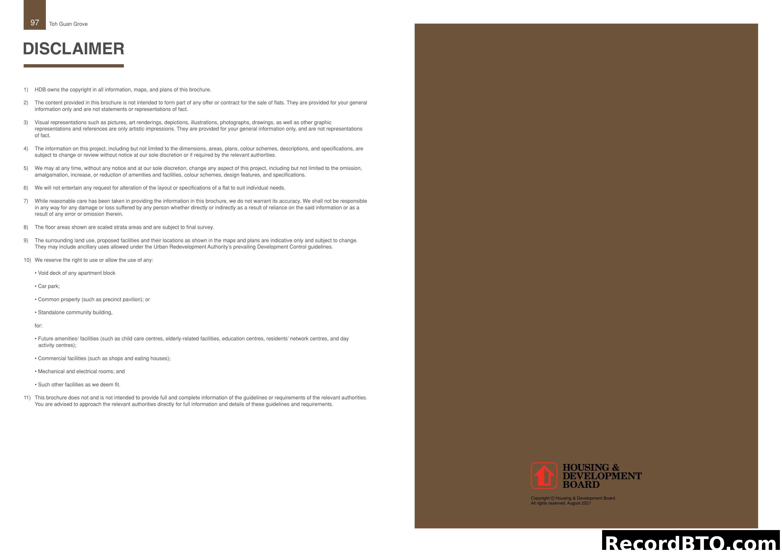 HDB Brochure Disclaimer for Toh Guan Grove