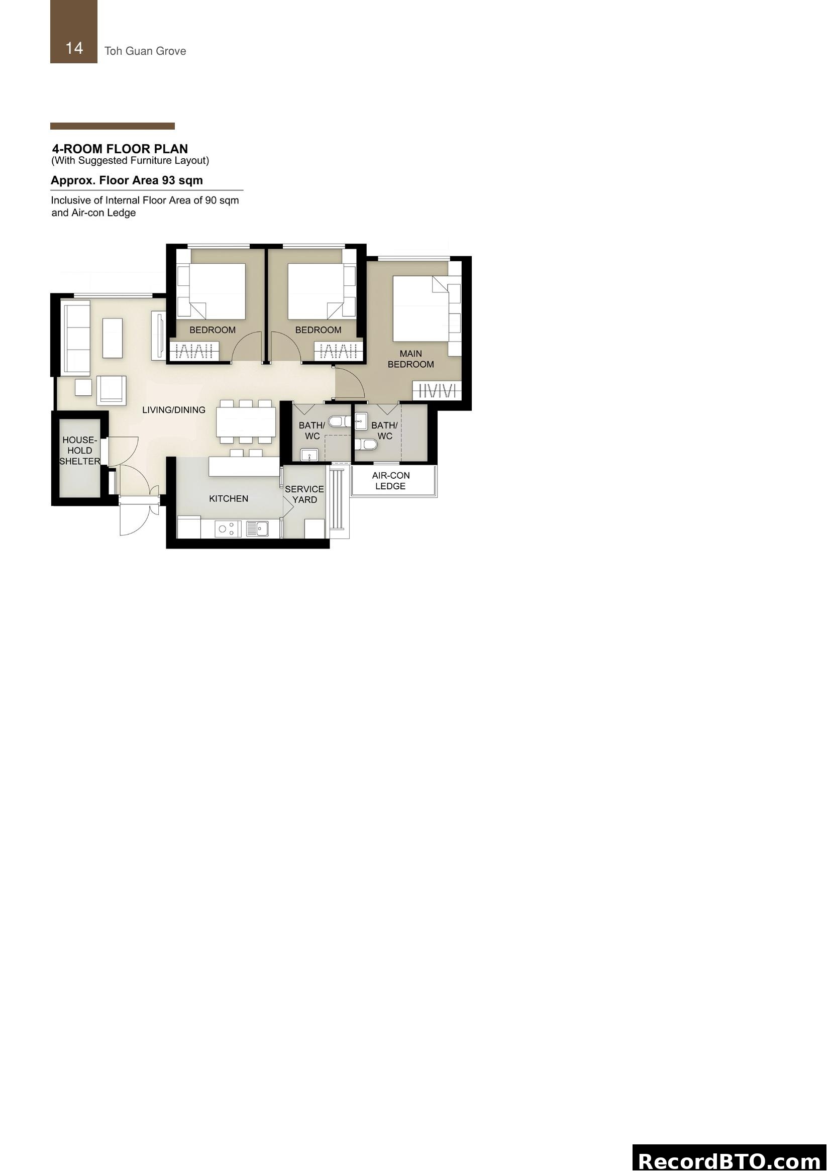 Toh Guan Grove 4-Room Floor Plan (Approx. 93 sqm)