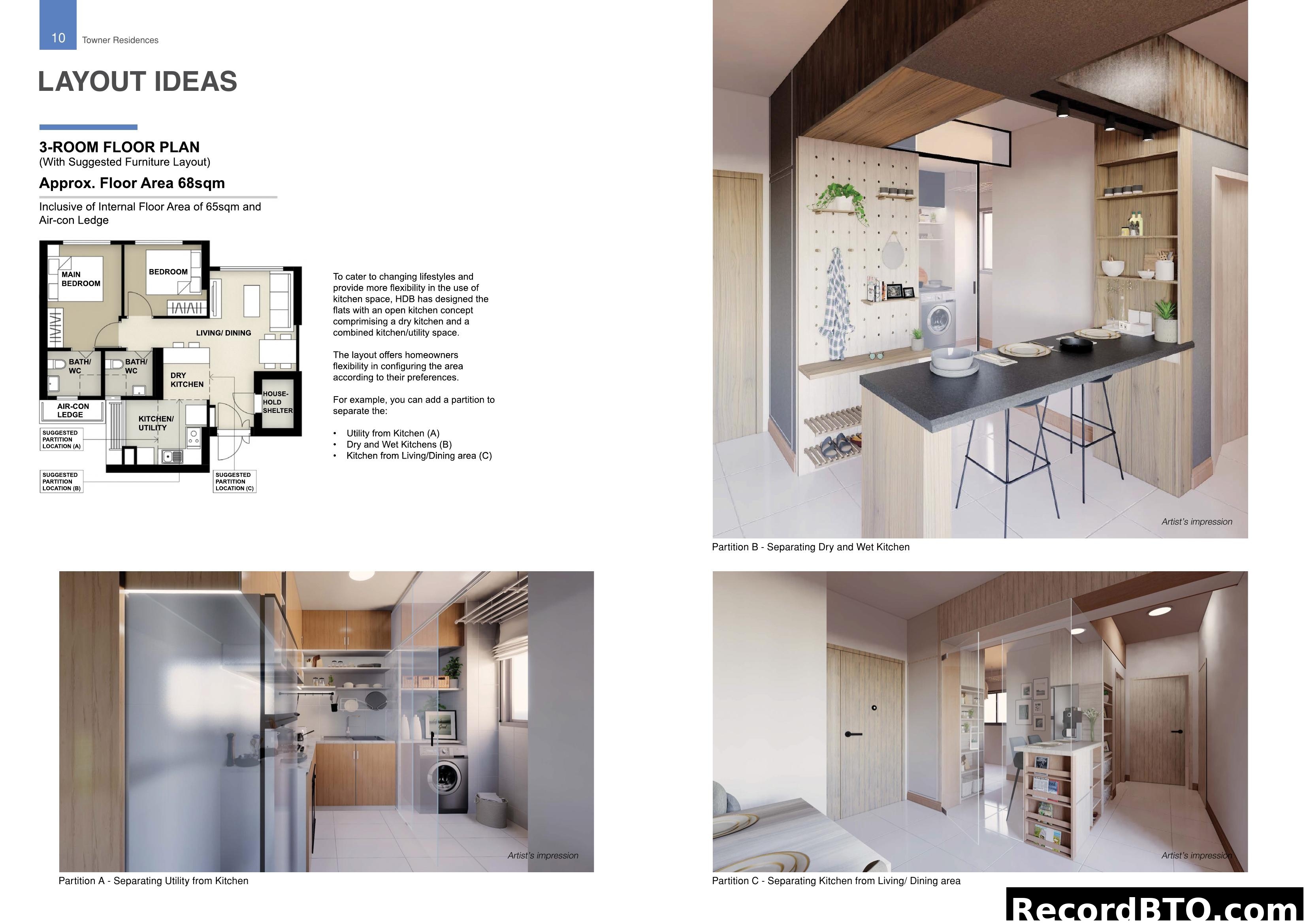 3-Room Layout Ideas for Towner Residences