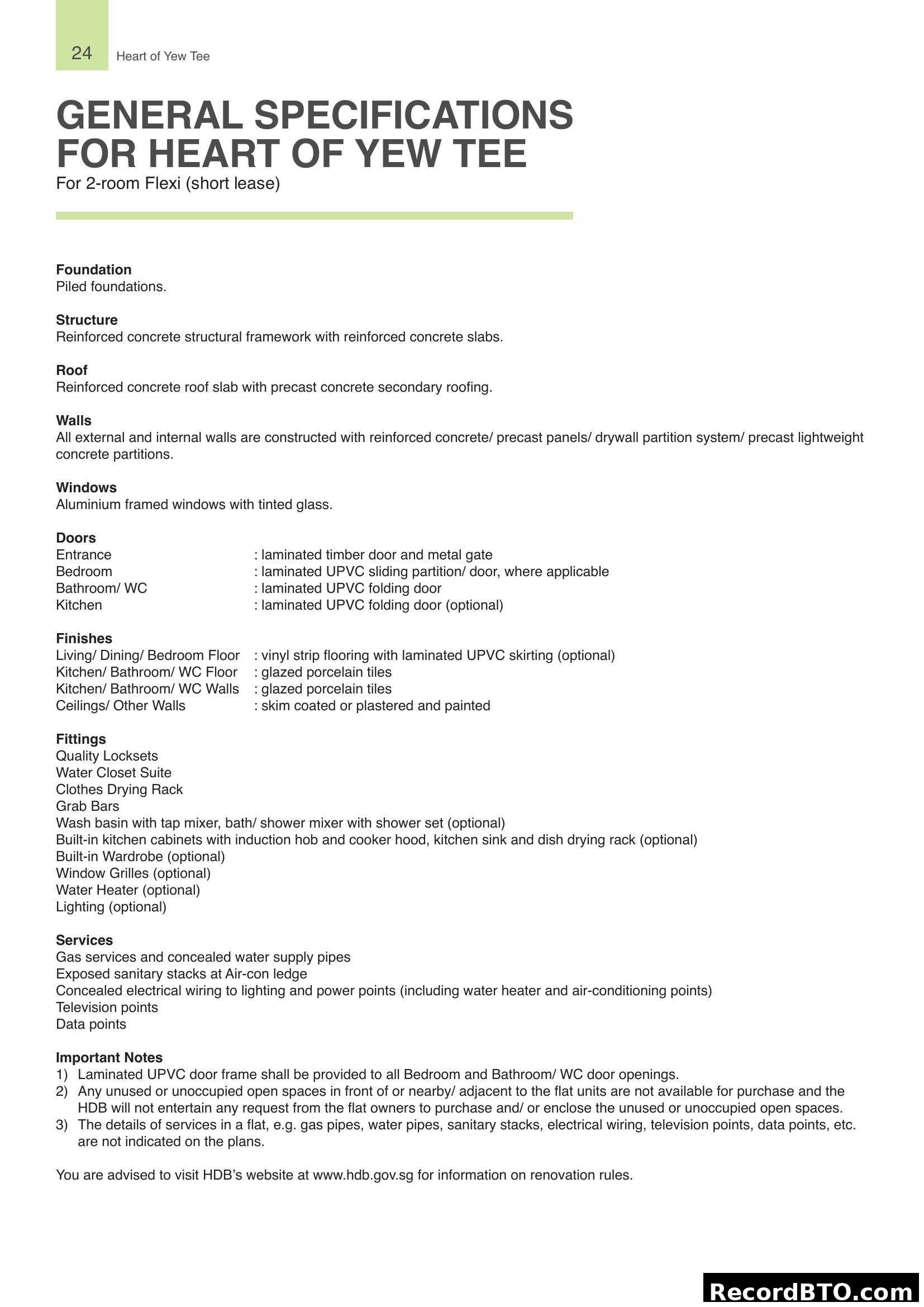 General Specifications for Heart of Yew Tee (2-room Flexi)