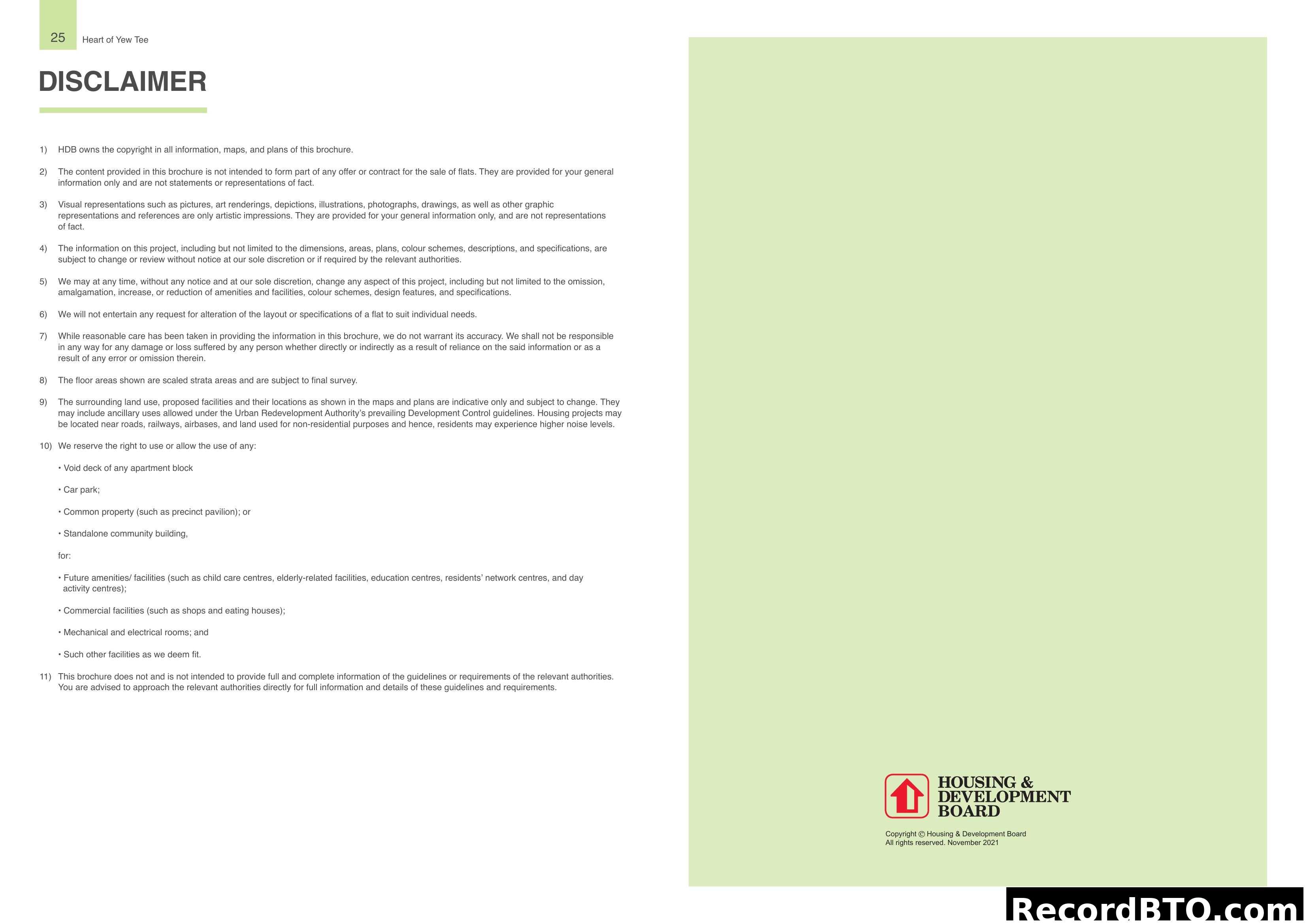 Disclaimer page for Heart of Yew Tee brochure