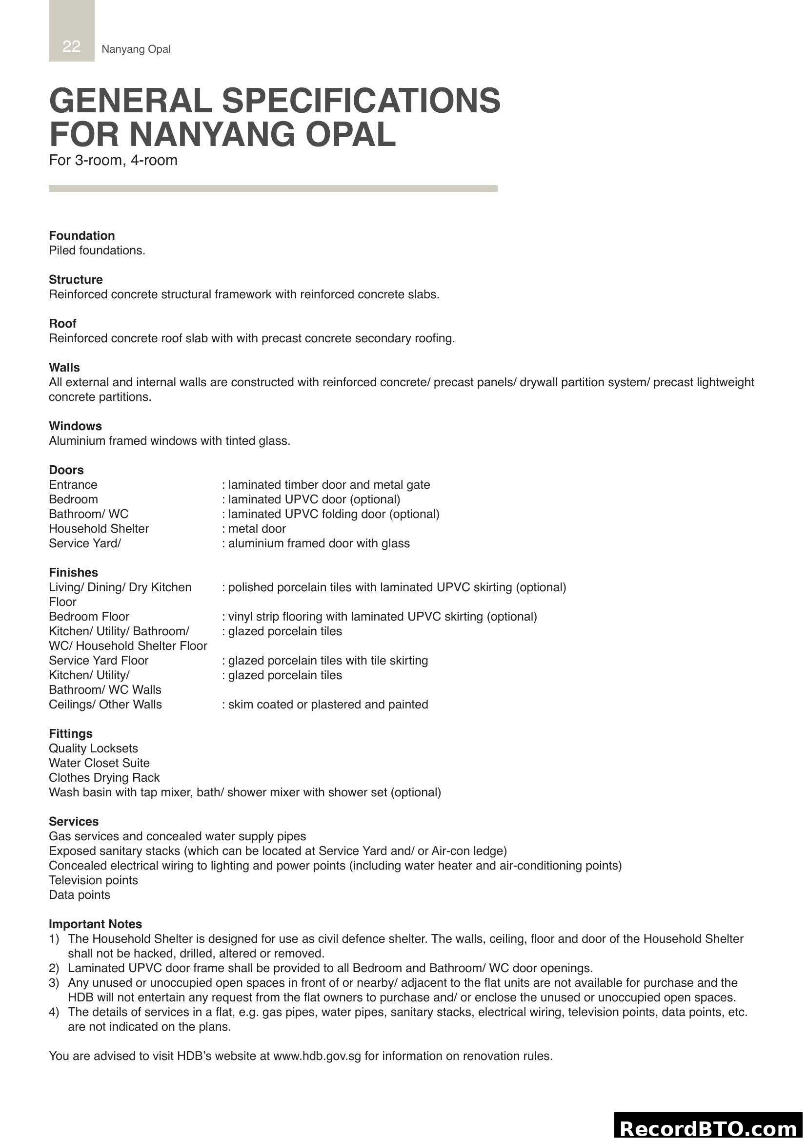 General Specifications for Nanyang Opal