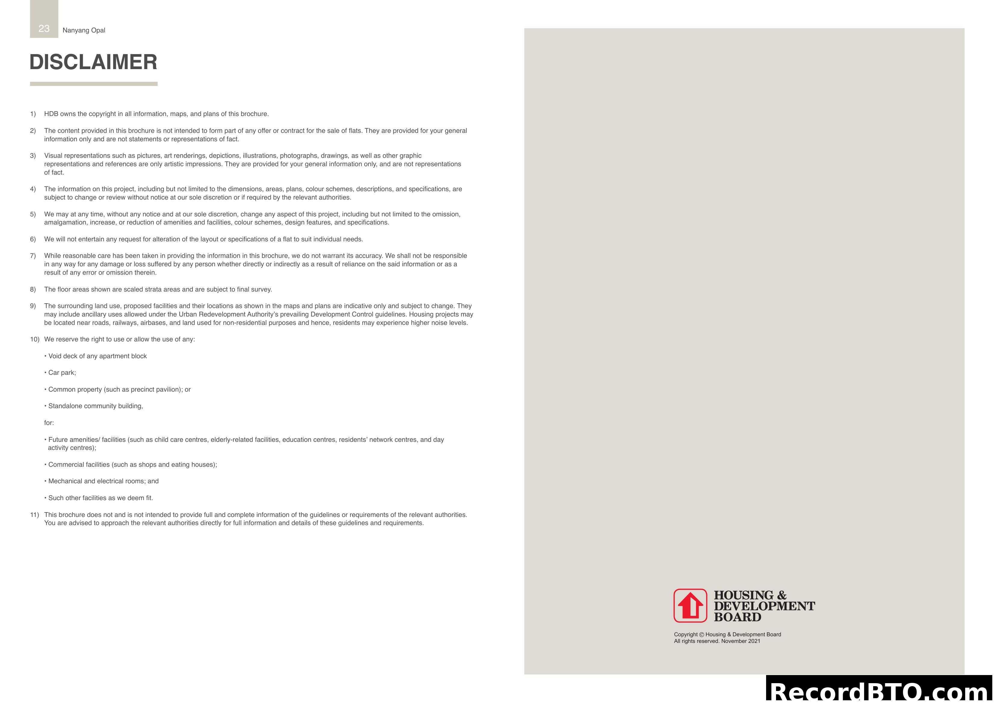 Disclaimer for Nanyang Opal Brochure