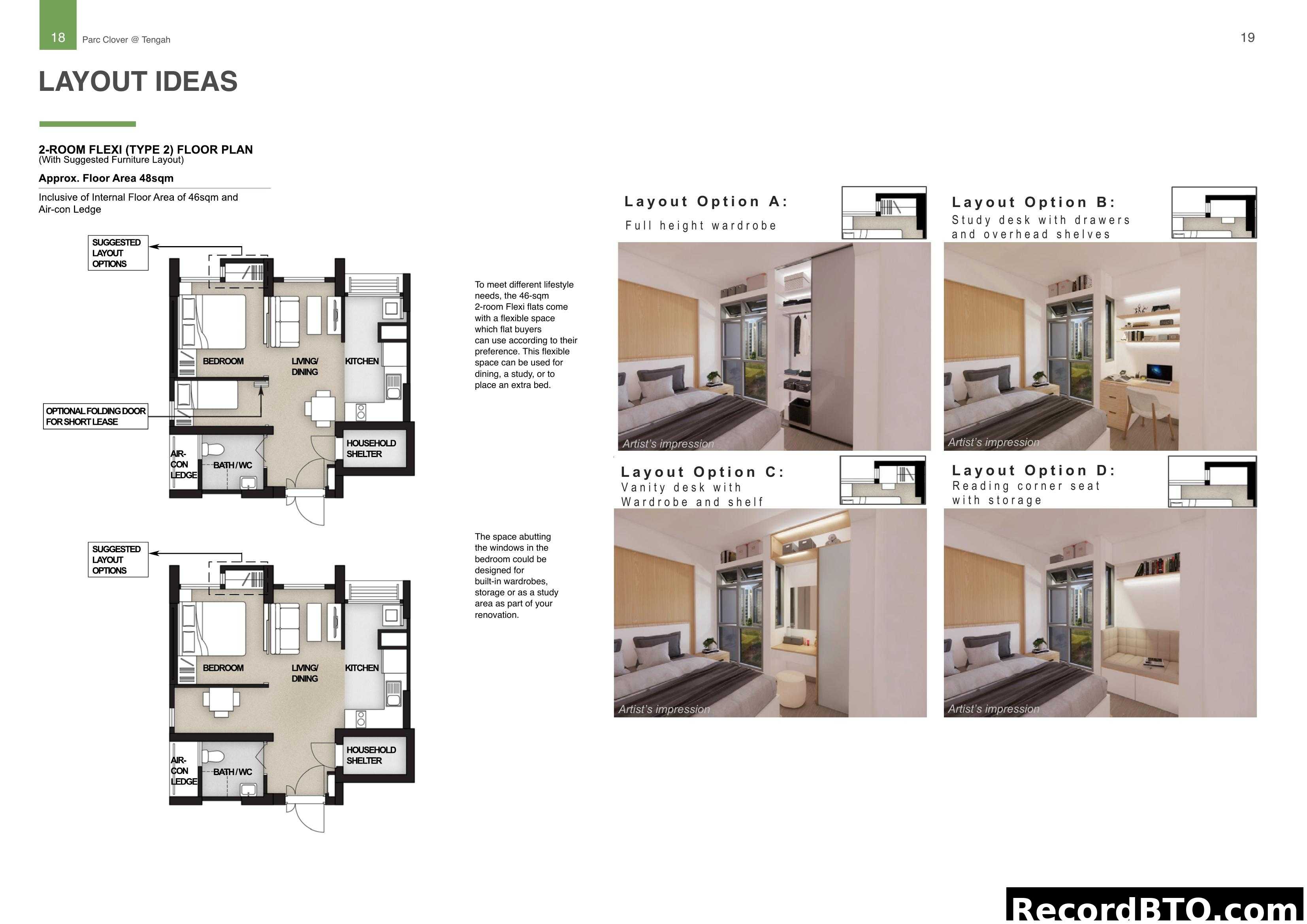 Layout Ideas for 2-Room Flexi (Type 2) Floor Plan