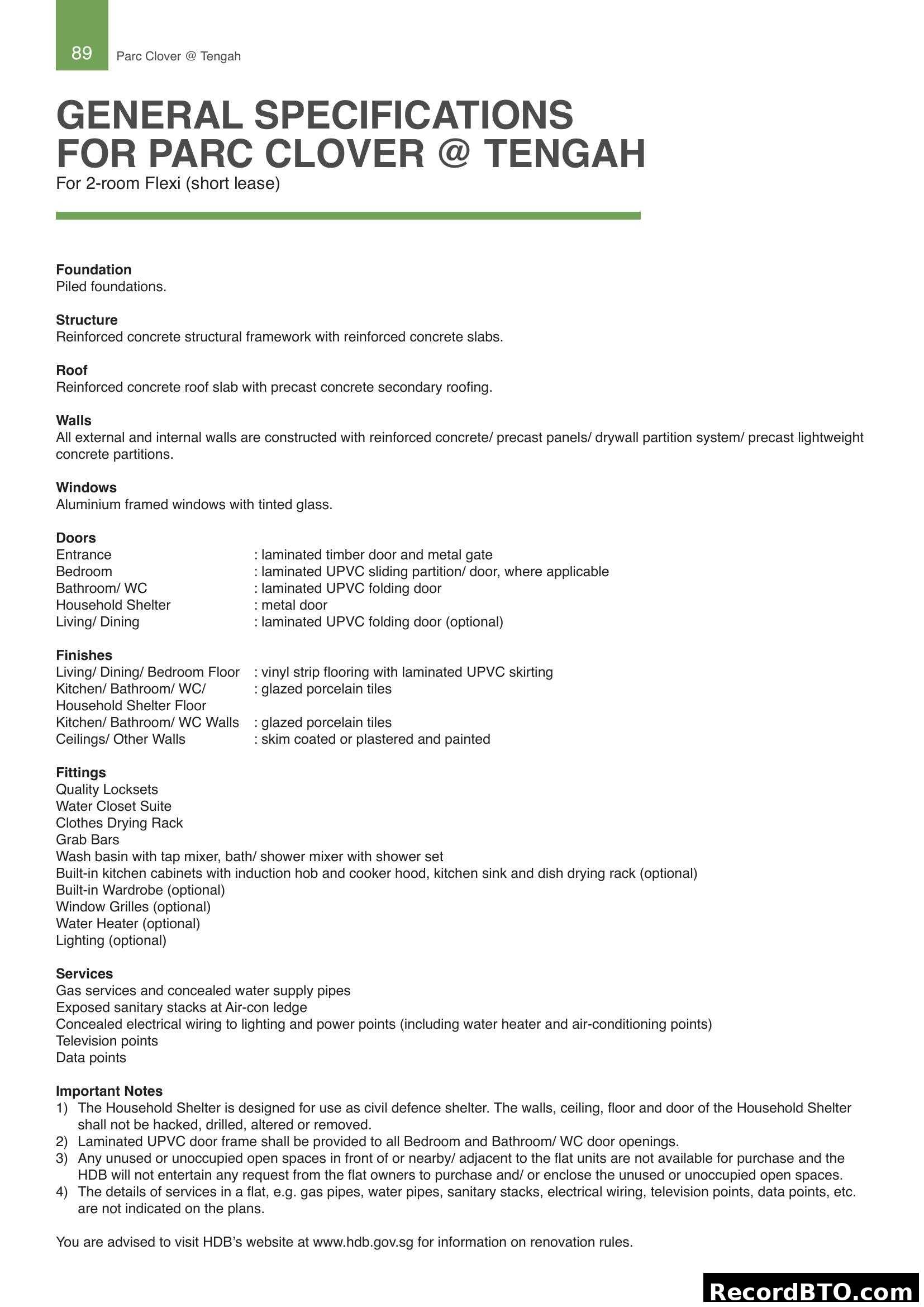 General Specifications for Parc Clover @ Tengah