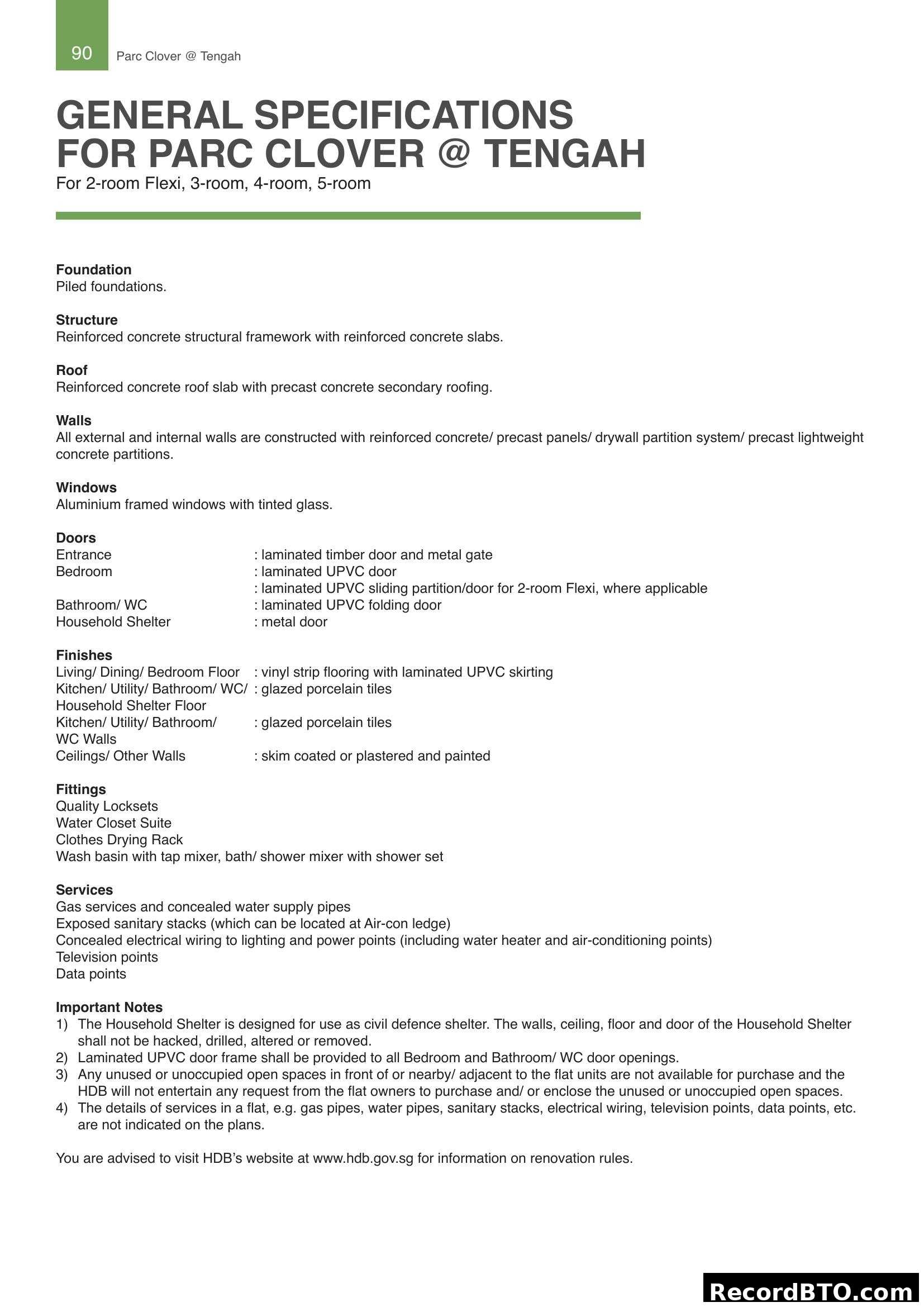 General Specifications for Parc Clover @ Tengah