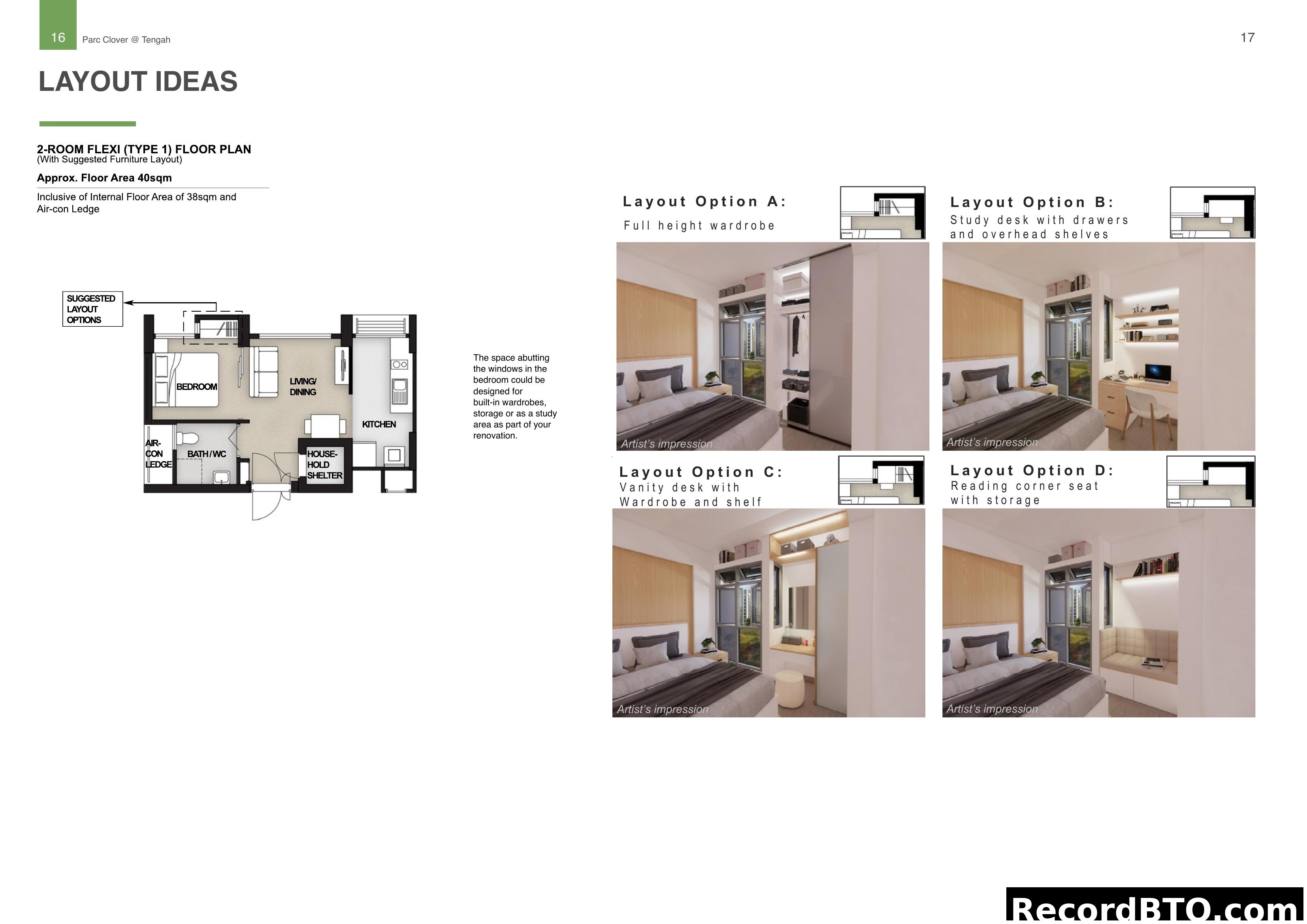 2-Room Flexi (Type 1) Floor Plan & Layout Ideas