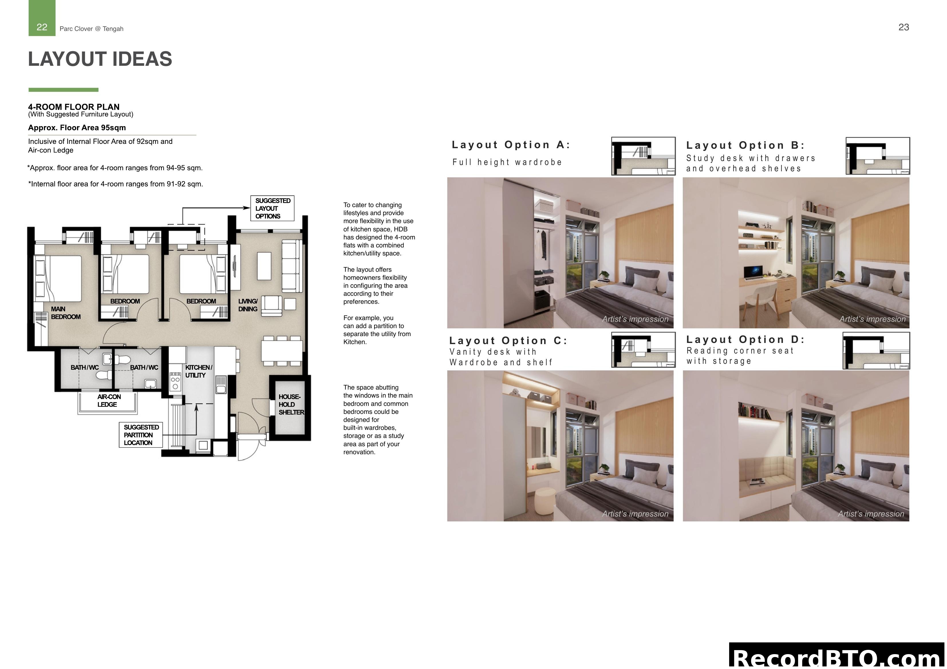 4-Room Floor Plan with Layout Ideas for Bedrooms