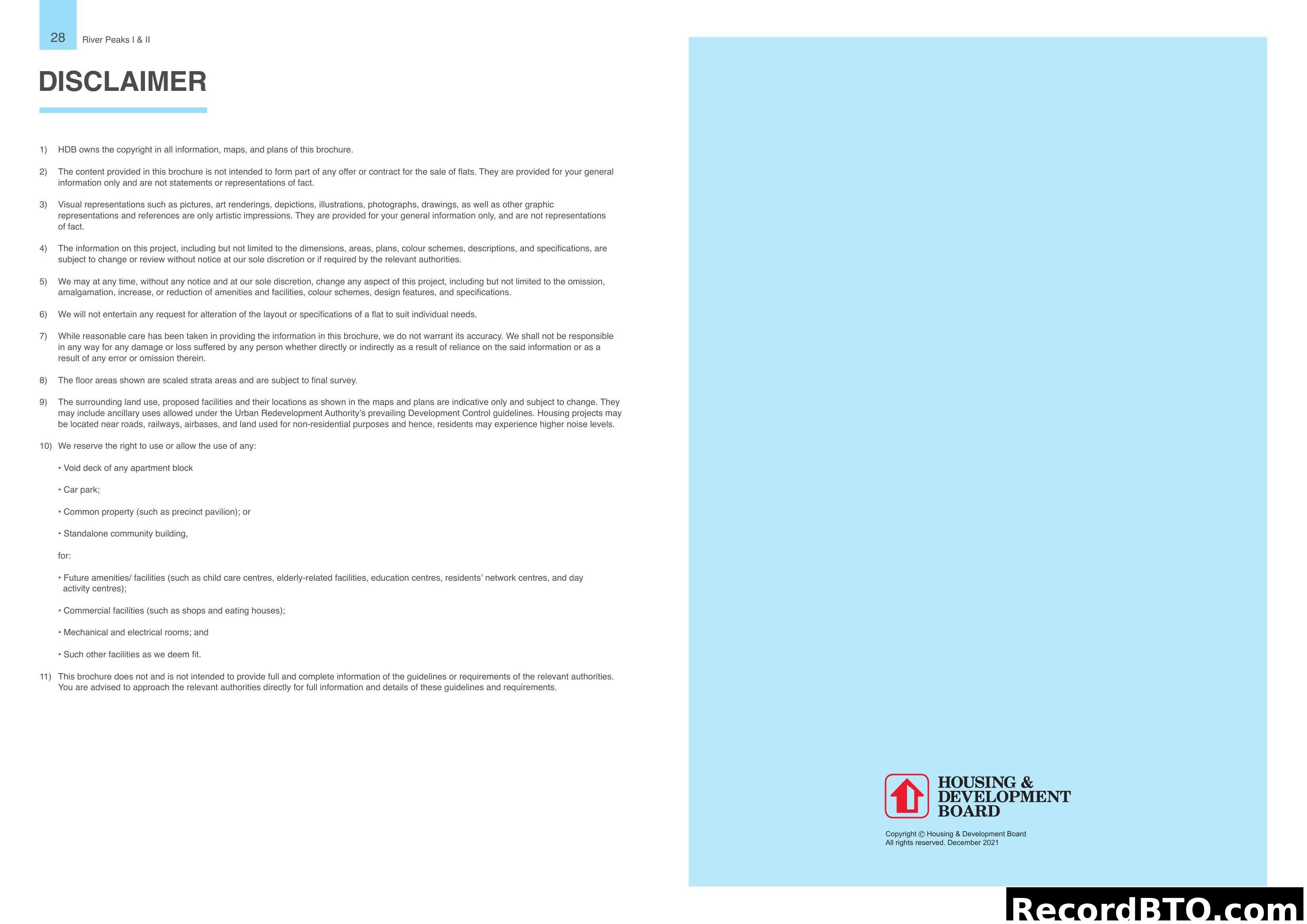 Disclaimer - River Peaks I & II HDB Brochure