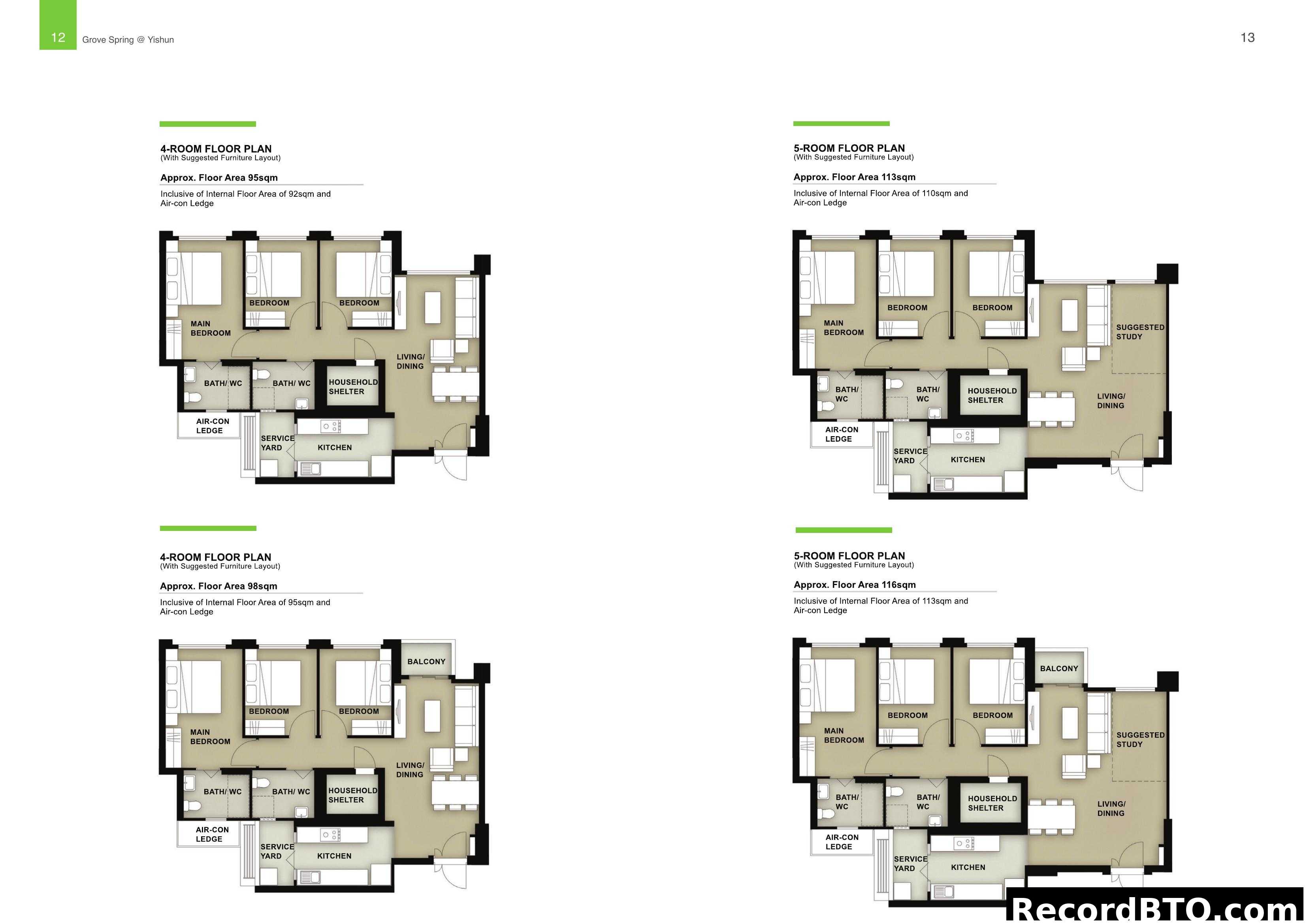 Grove Spring @ Yishun - 4 & 5 Room Floor Plans