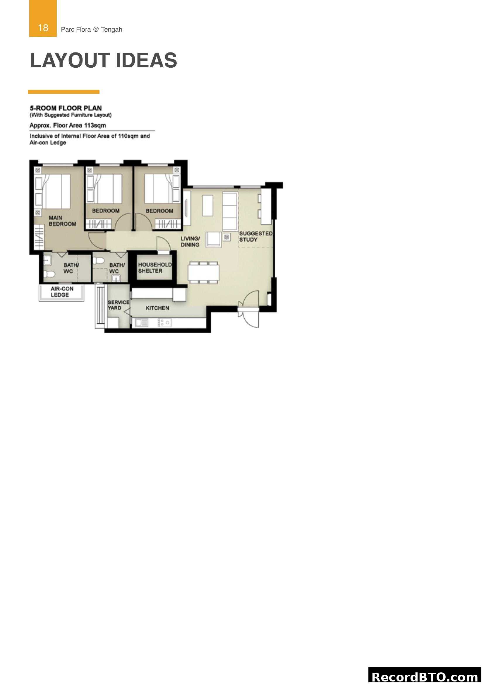 5-Room Floor Plan with Suggested Layout - Parc Flora @ Tengah