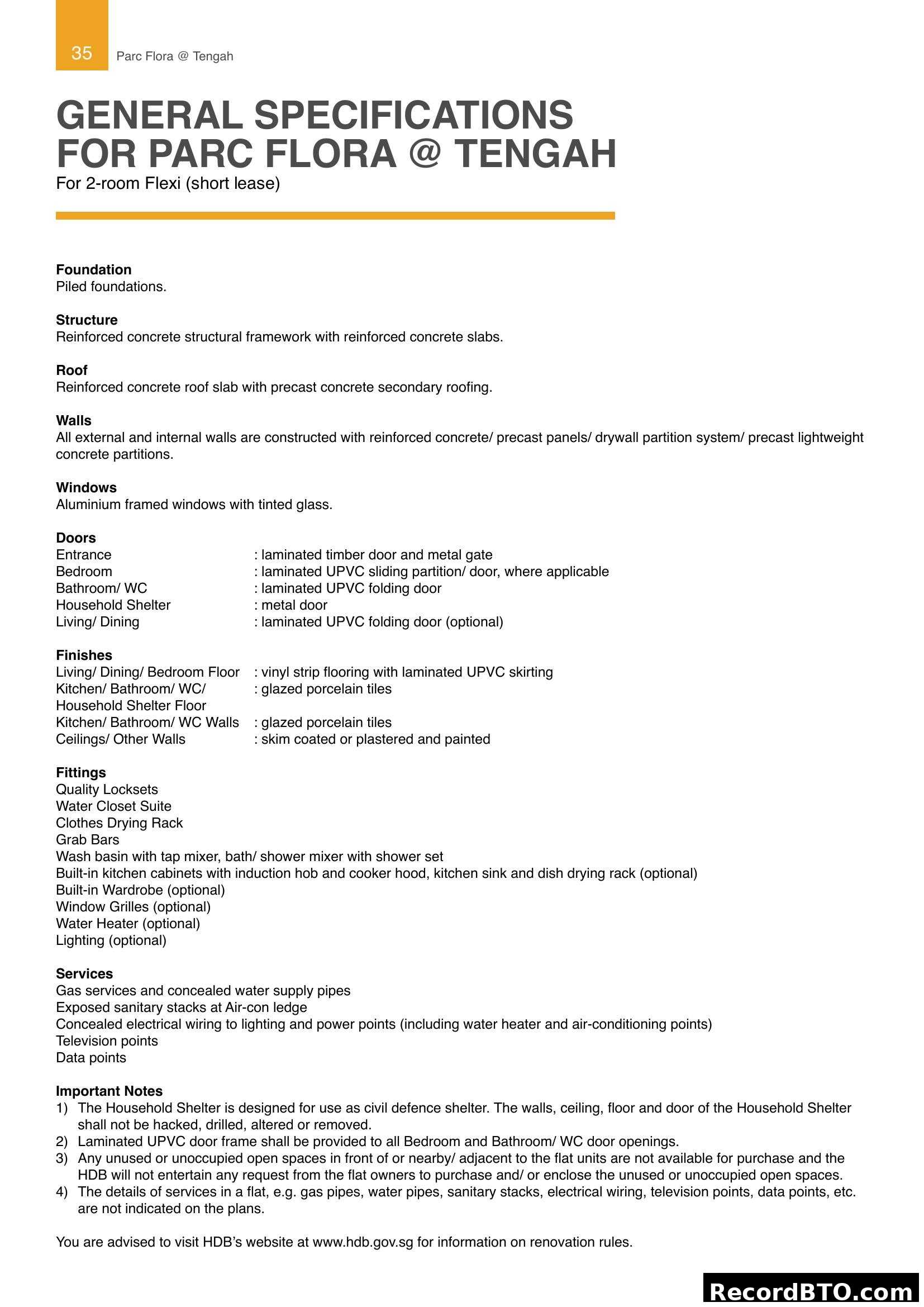 General Specifications for Parc Flora @ Tengah