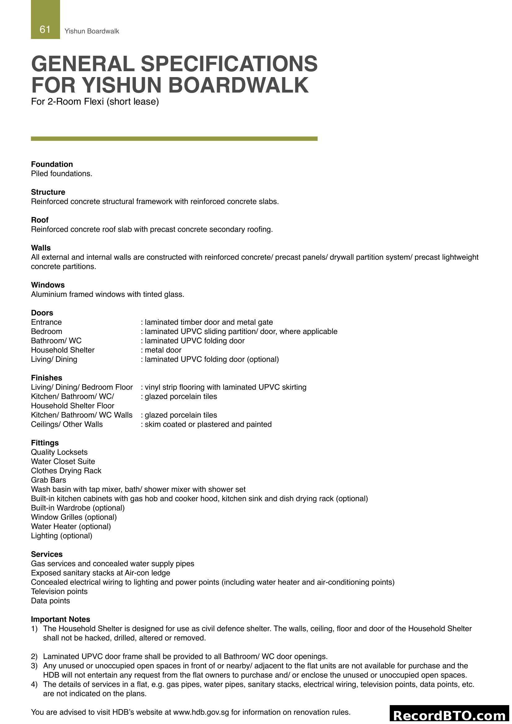 General Specifications for Yishun Boardwalk