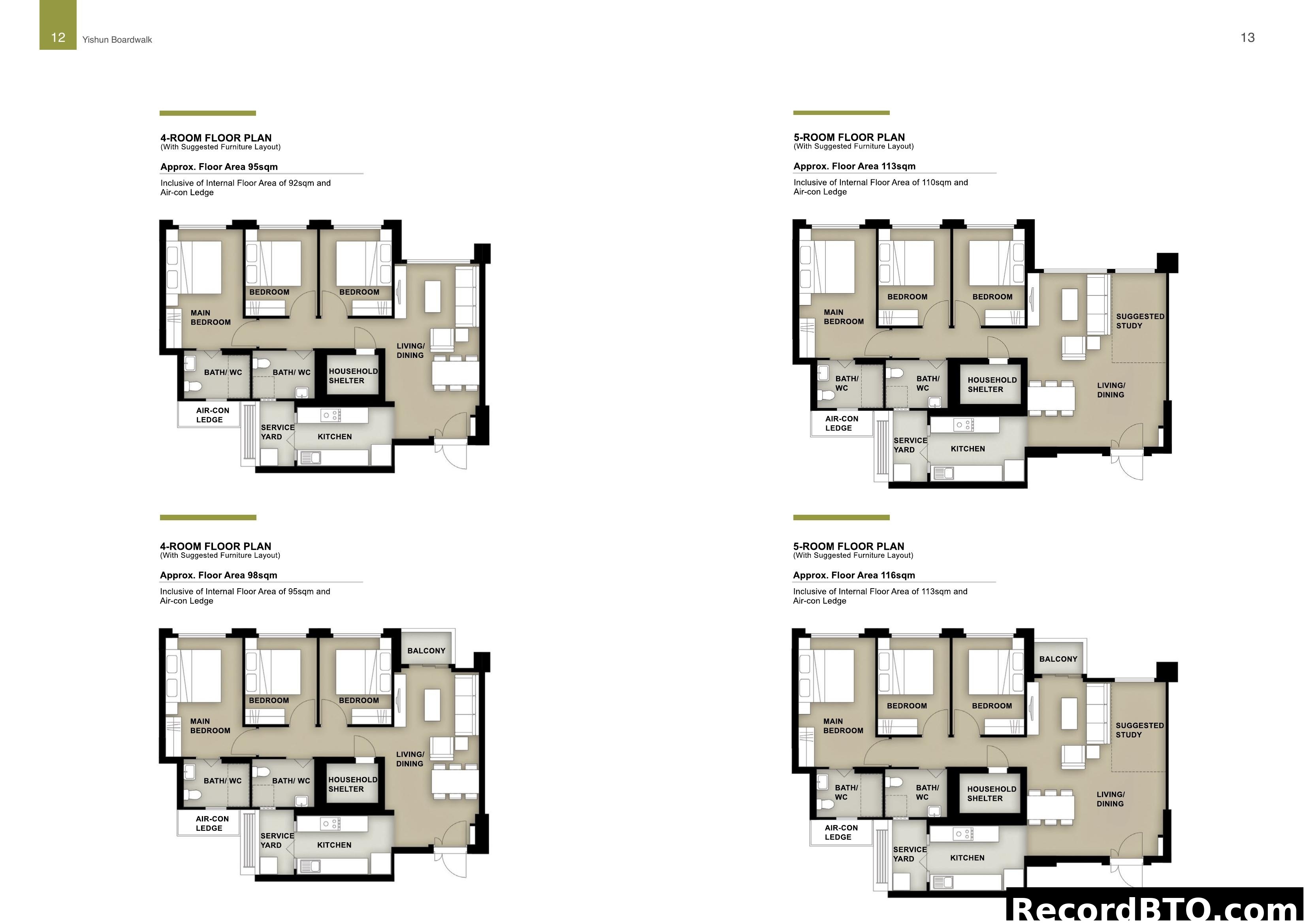 Yishun Boardwalk 4-Room and 5-Room Floor Plans
