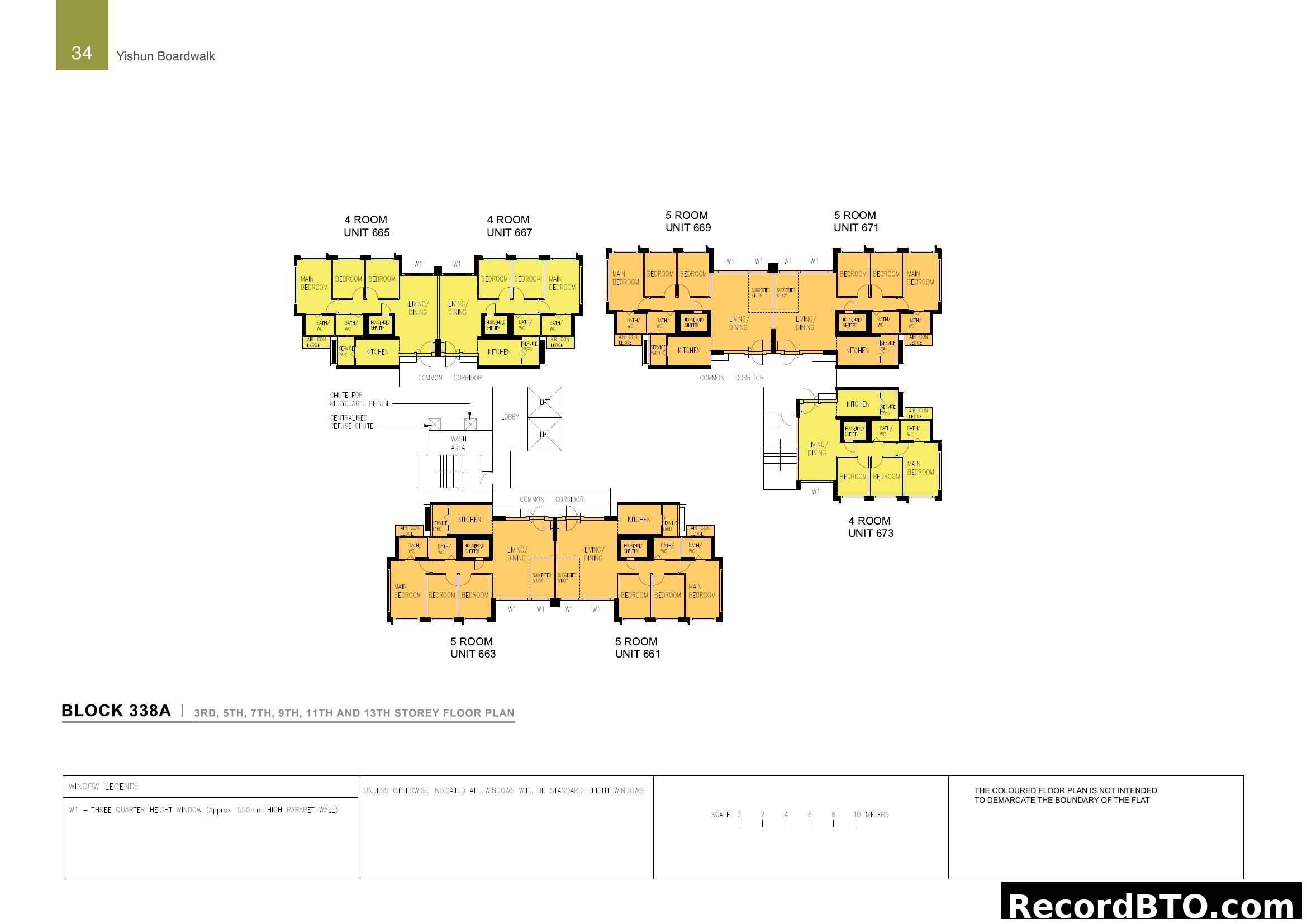 Yishun Boardwalk Block 338A 3rd, 5th, 7th, 9th, 11th and 13th Storey Floor Plan