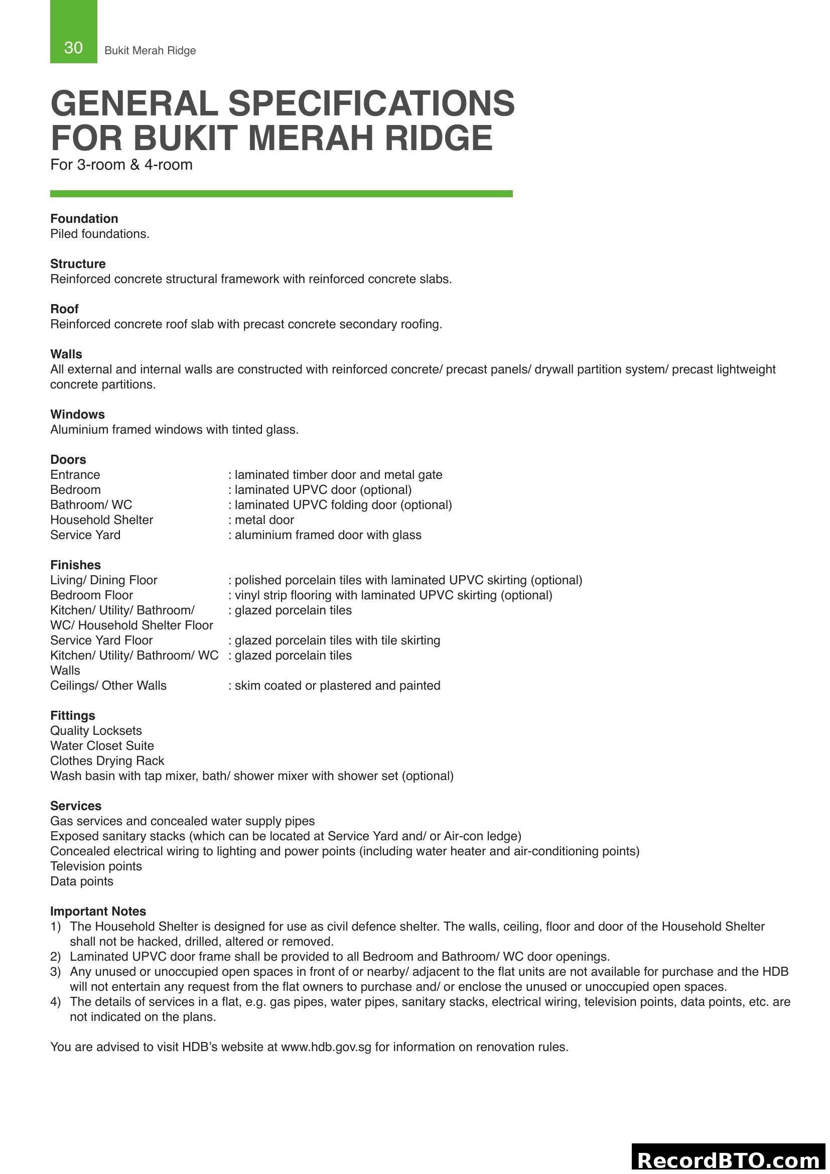 Bukit Merah Ridge General Specifications