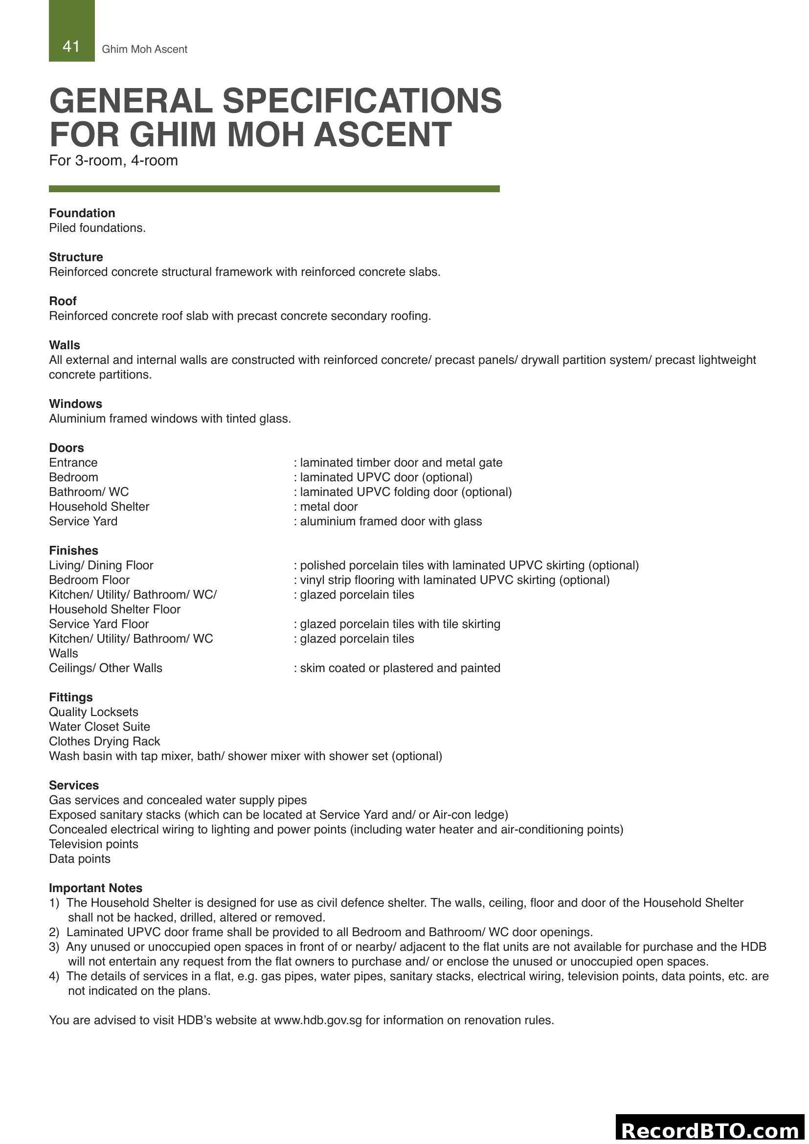 General Specifications for Ghim Moh Ascent