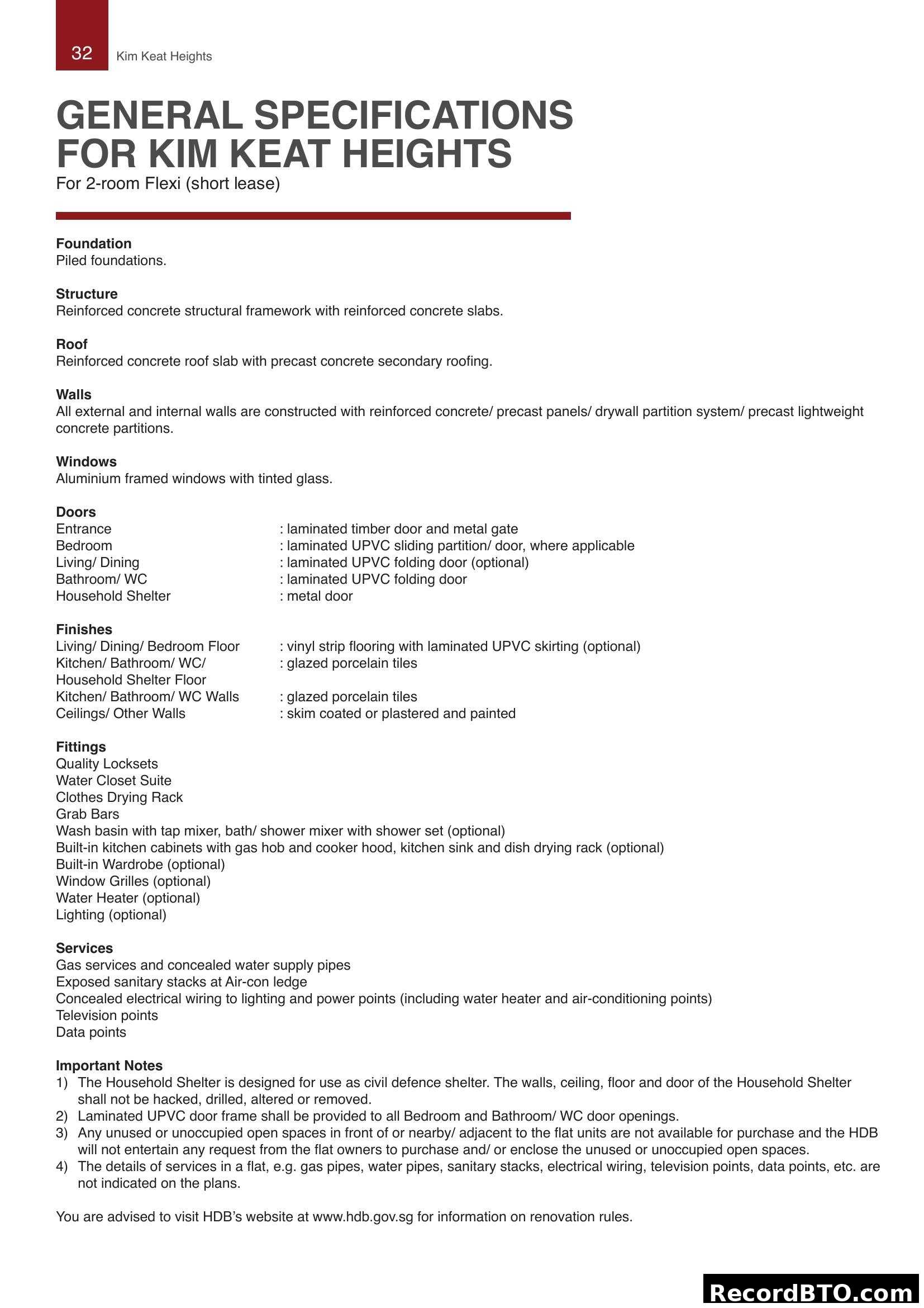 General Specifications for Kim Keat Heights