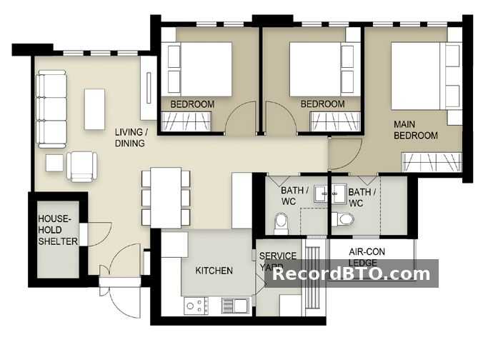 Typical 3-Bedroom Unit Floor Plan Layout