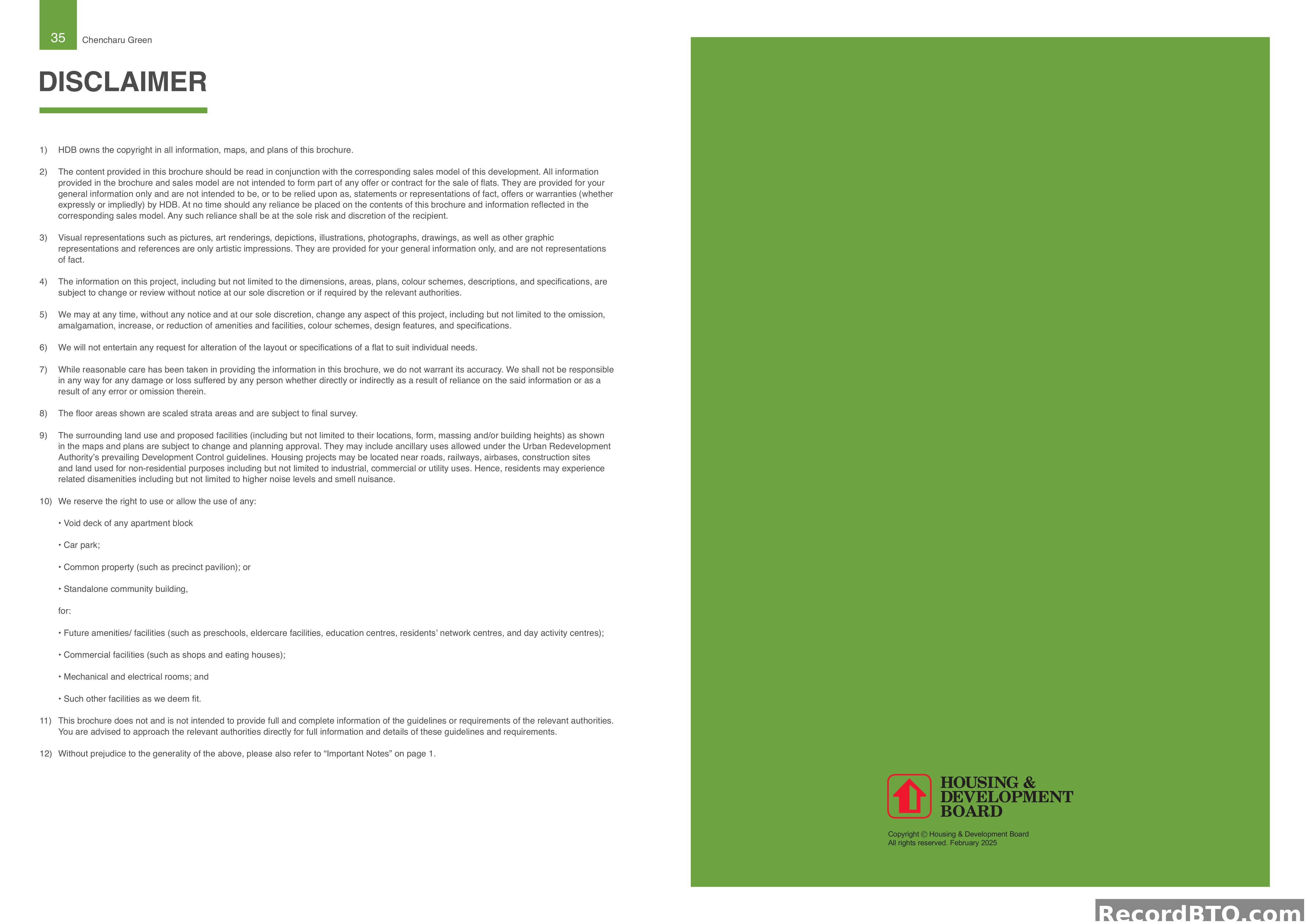 HDB BTO Property Brochure Disclaimer Page
