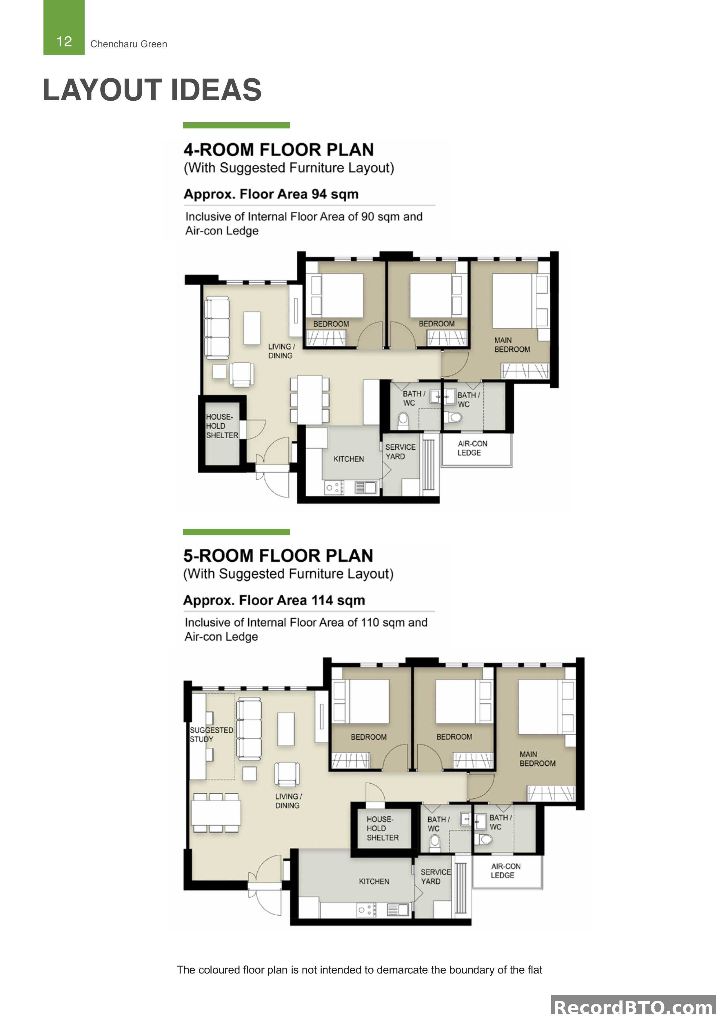 HDB BTO 4-Room and 5-Room Flat Layouts with Suggested Furniture