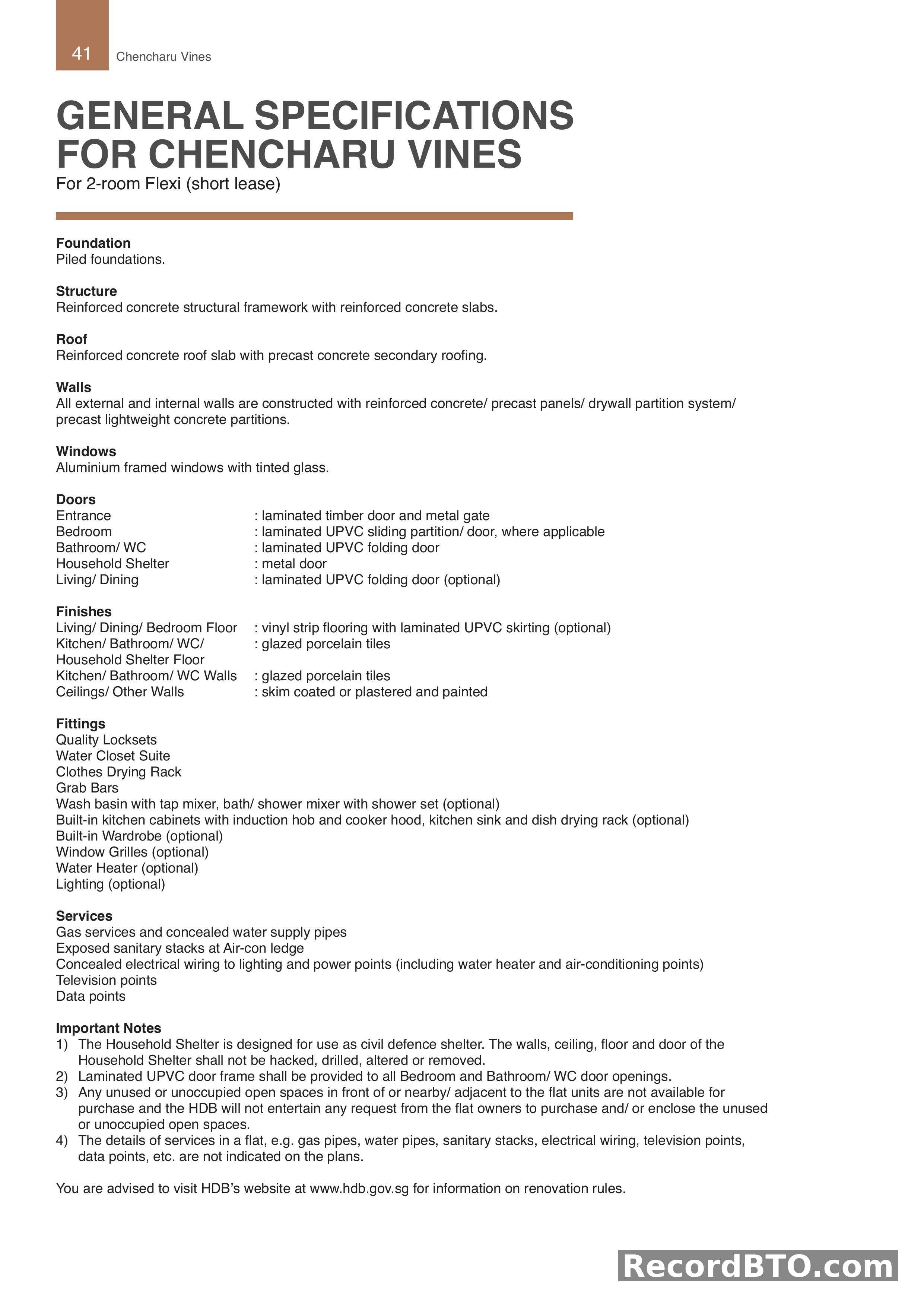 General Specifications for 2-room Flexi (short lease)