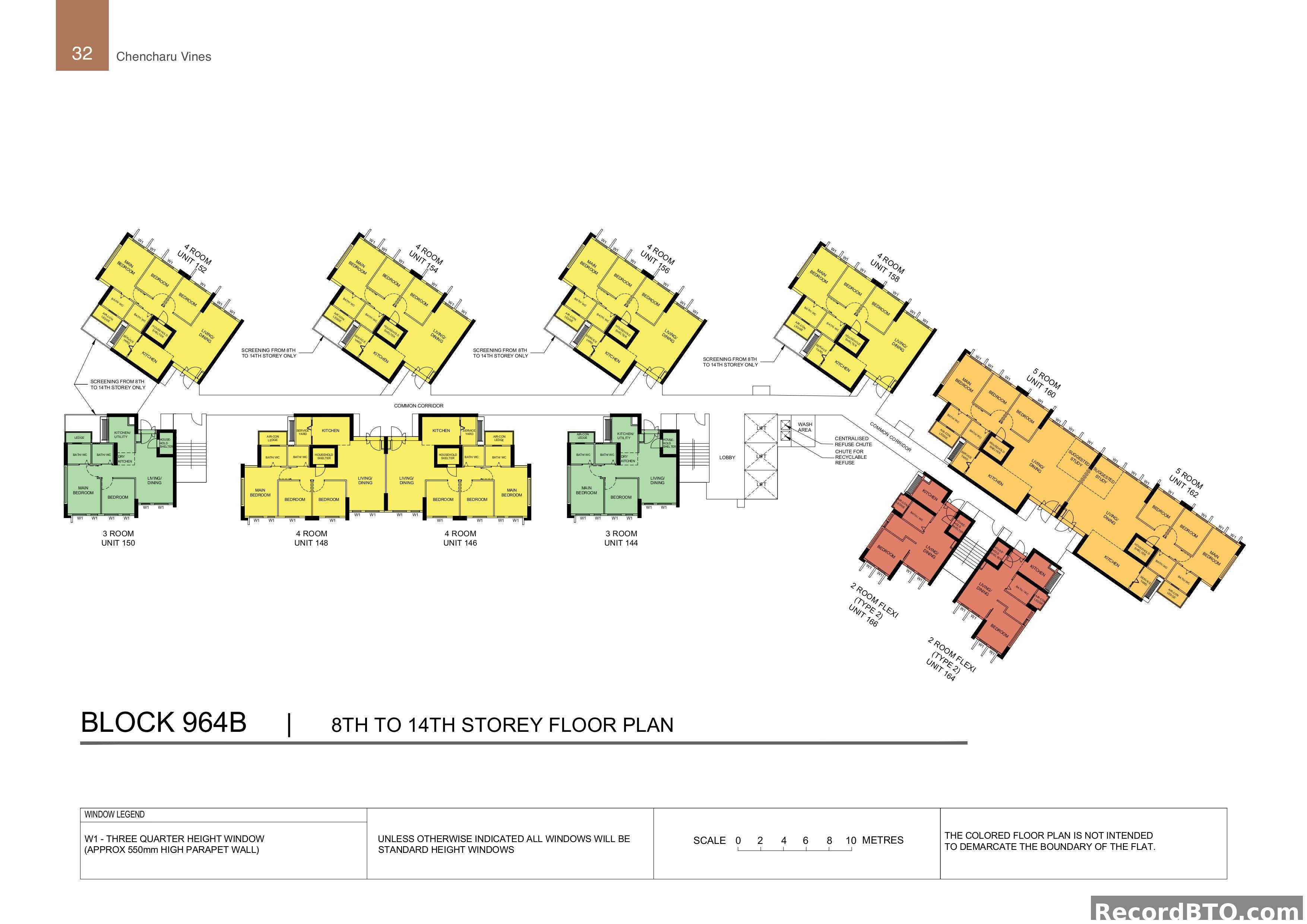 Block 964B: 8th to 14th Storey Floor Plans