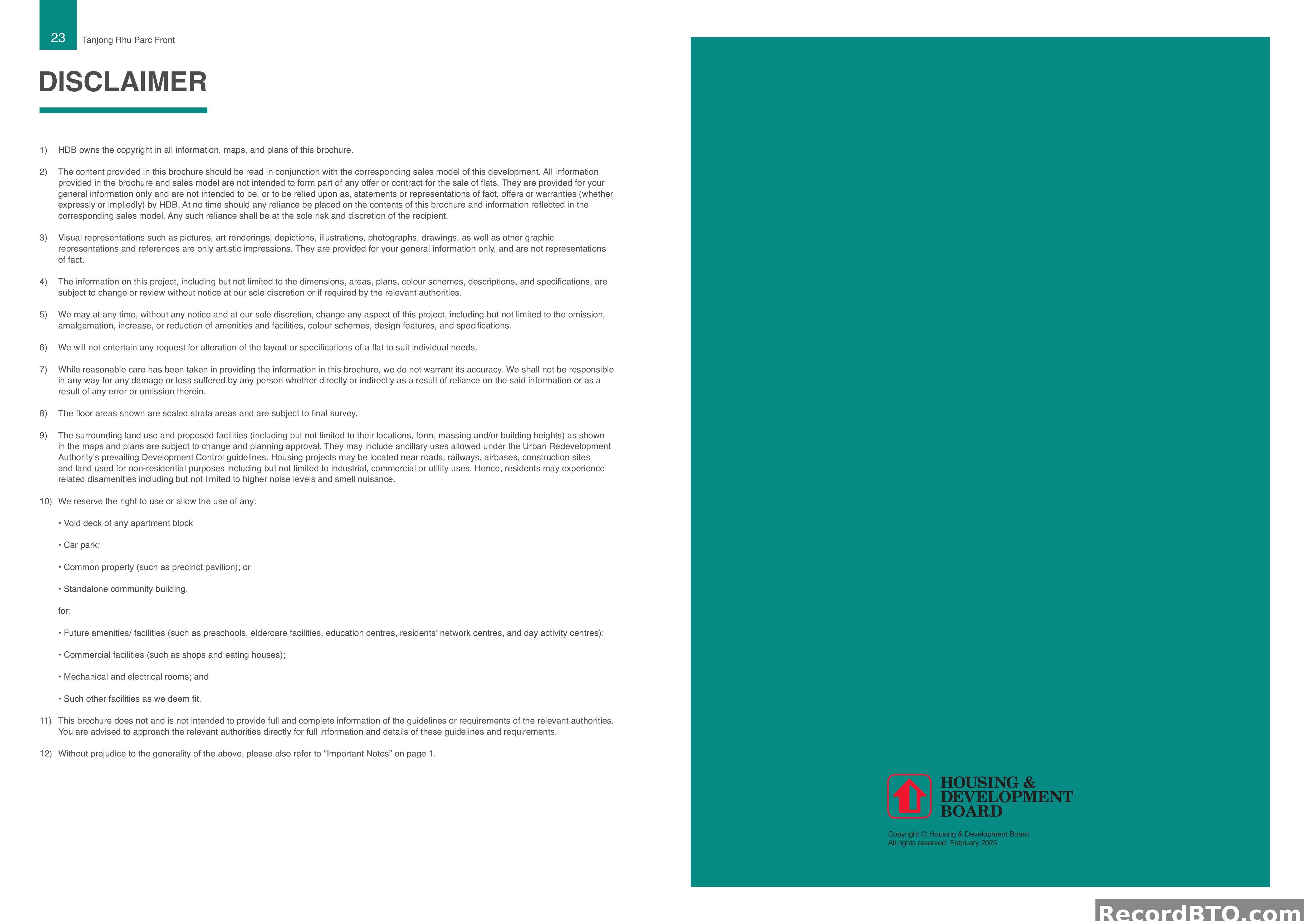 HDB BTO Brochure Disclaimer Page