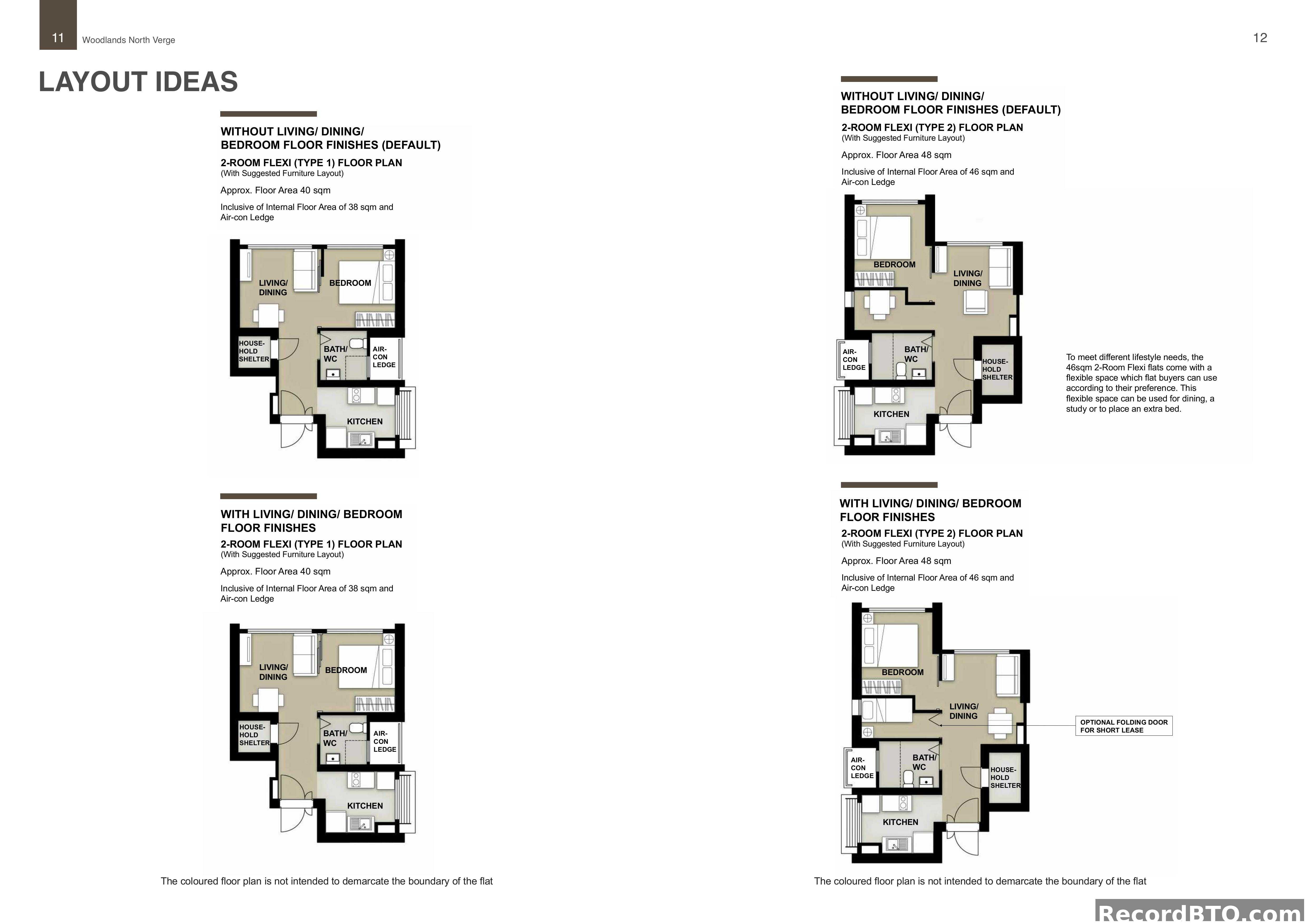 2-Room Flexi Floor Plan Layout Ideas with and without Finishes