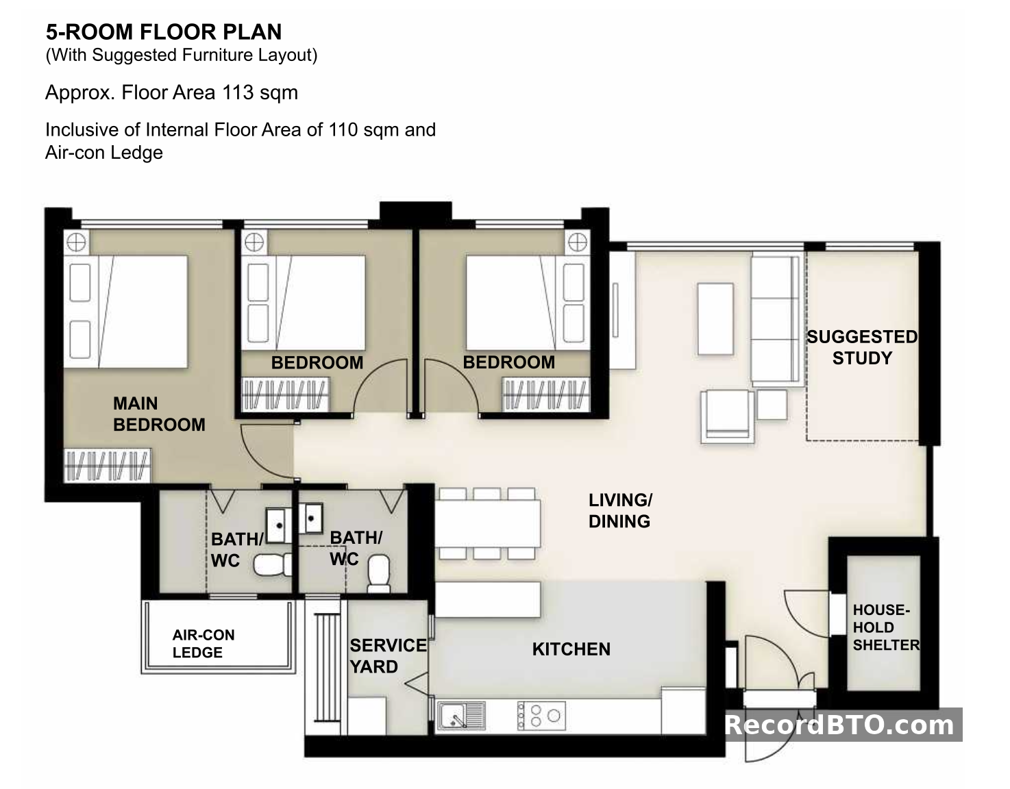 5-Room Floor Plan with Suggested Layout