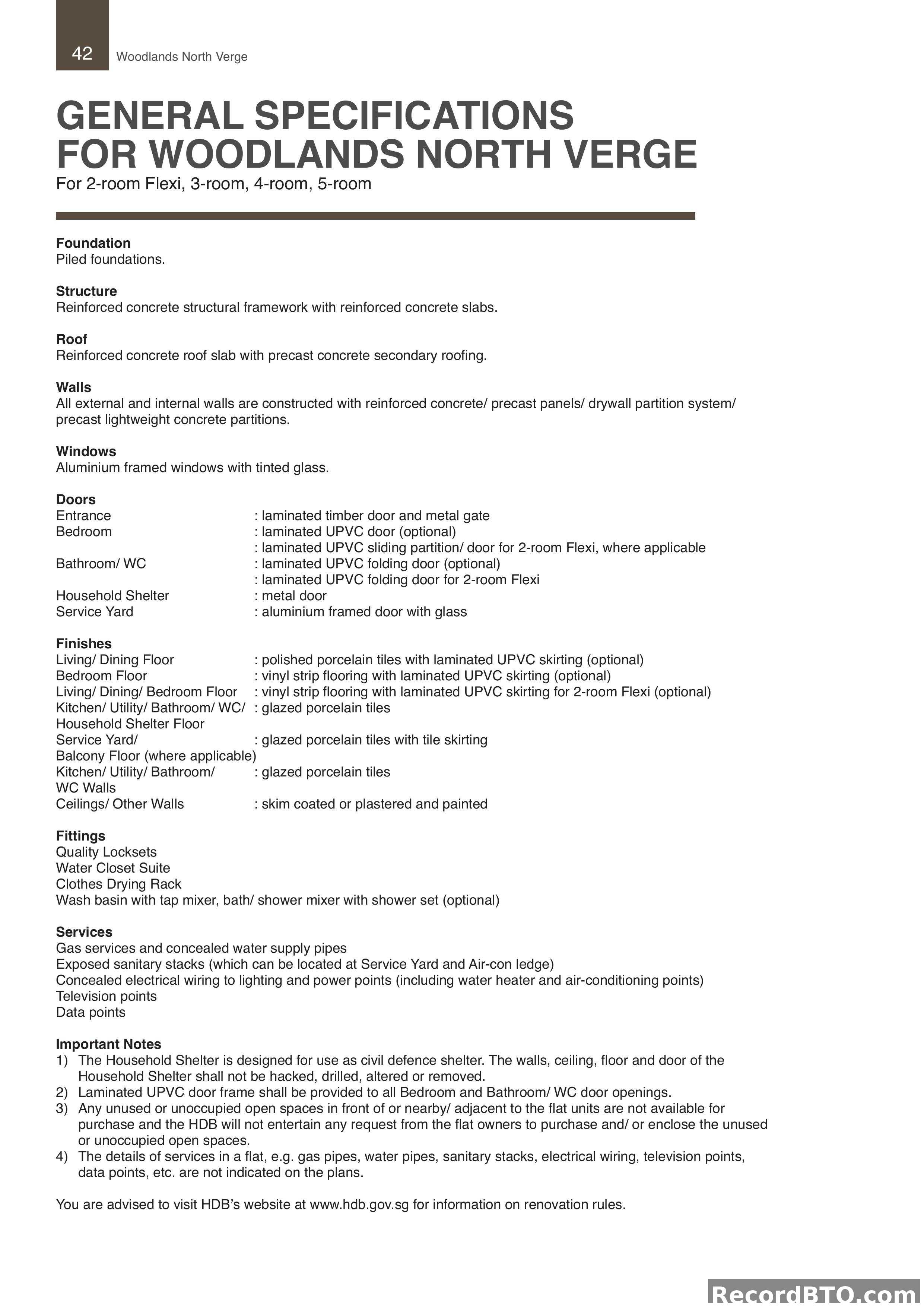 General Specifications: 2-Room Flexi, 3-Room, 4-Room, 5-Room Flats