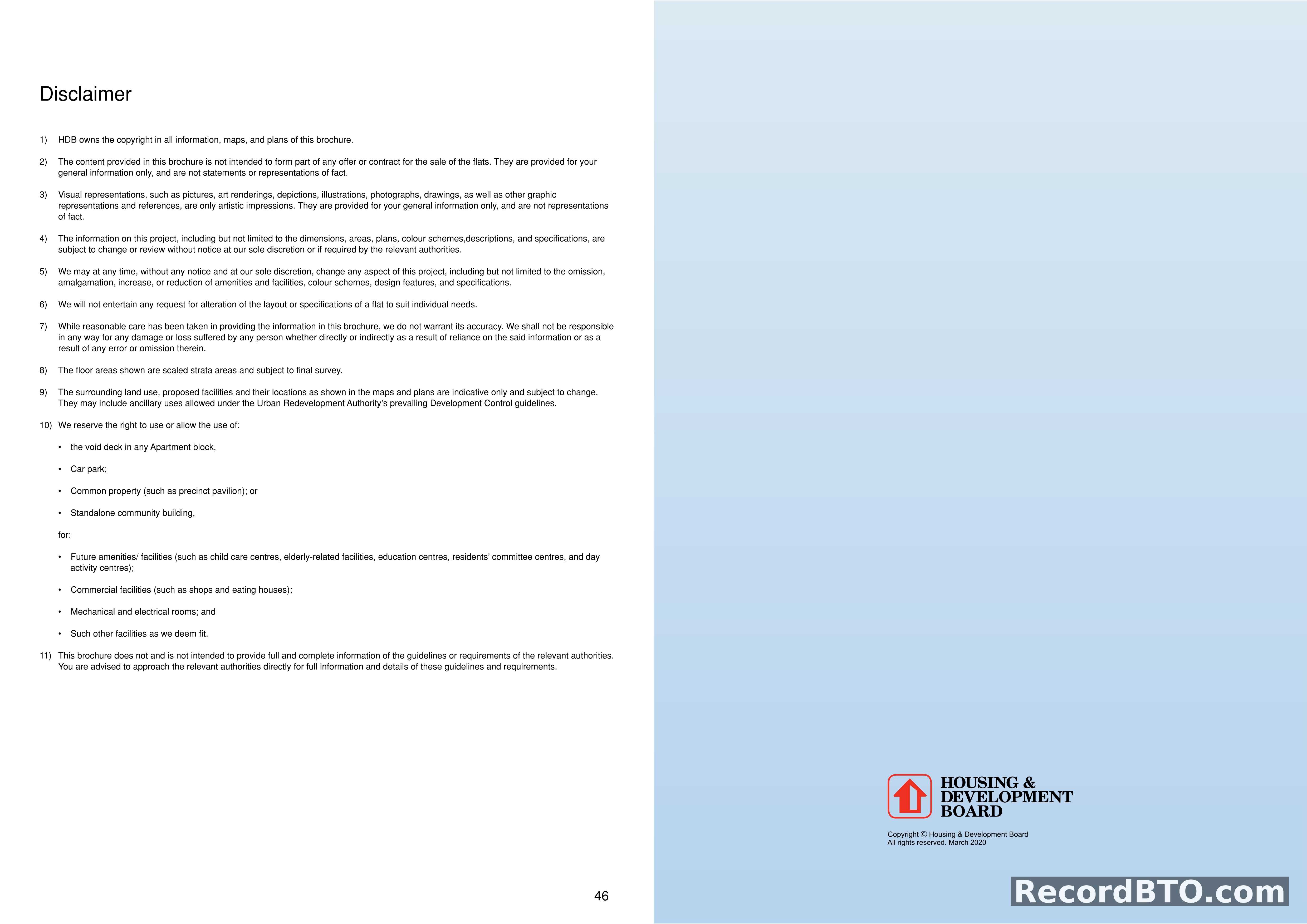HDB BTO Brochure Disclaimer Page