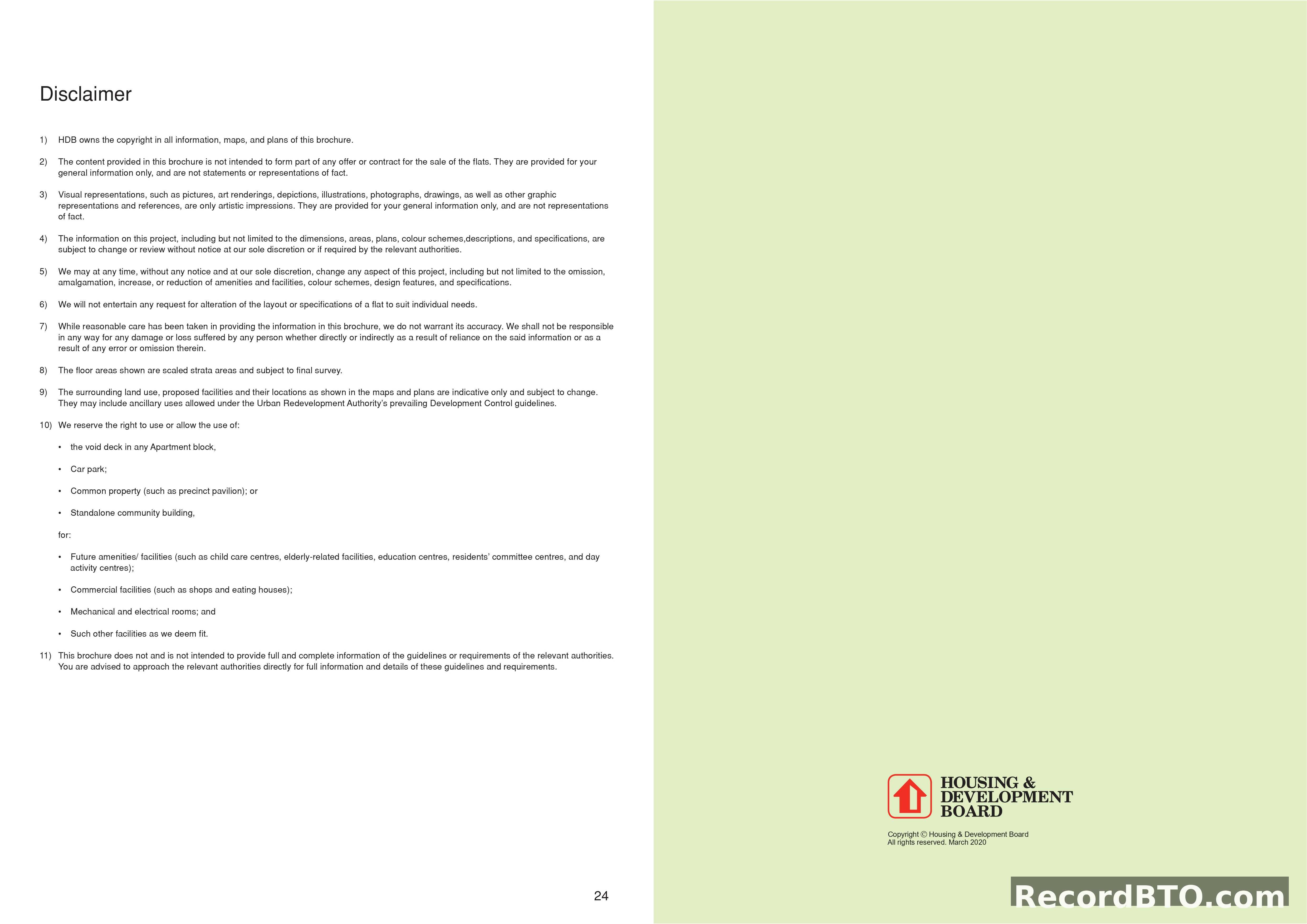 Disclaimer Page: HDB BTO Brochure Terms of Use