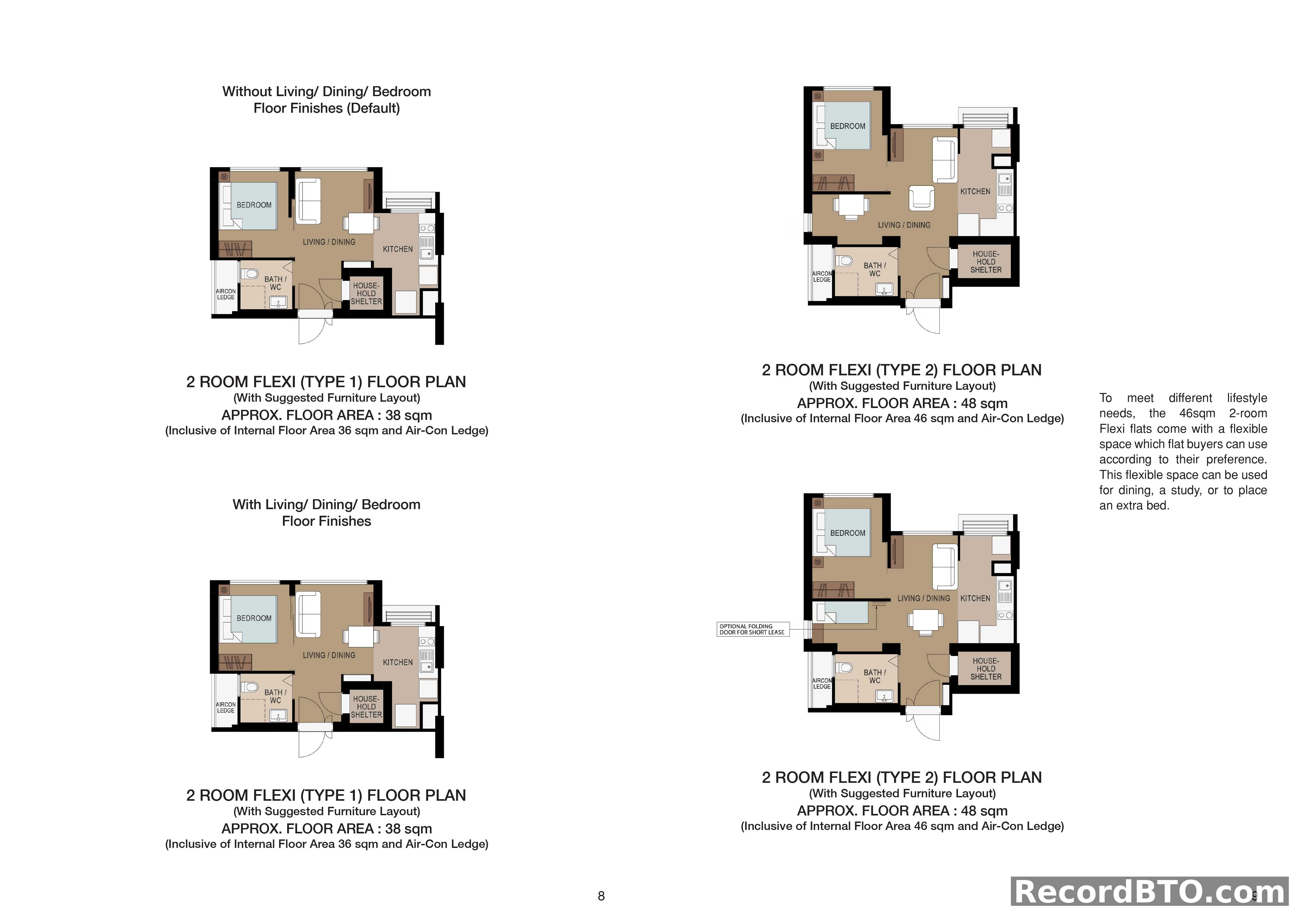 2 Room Flexi Floor Plans: Type 1 & 2 with Finish Options
