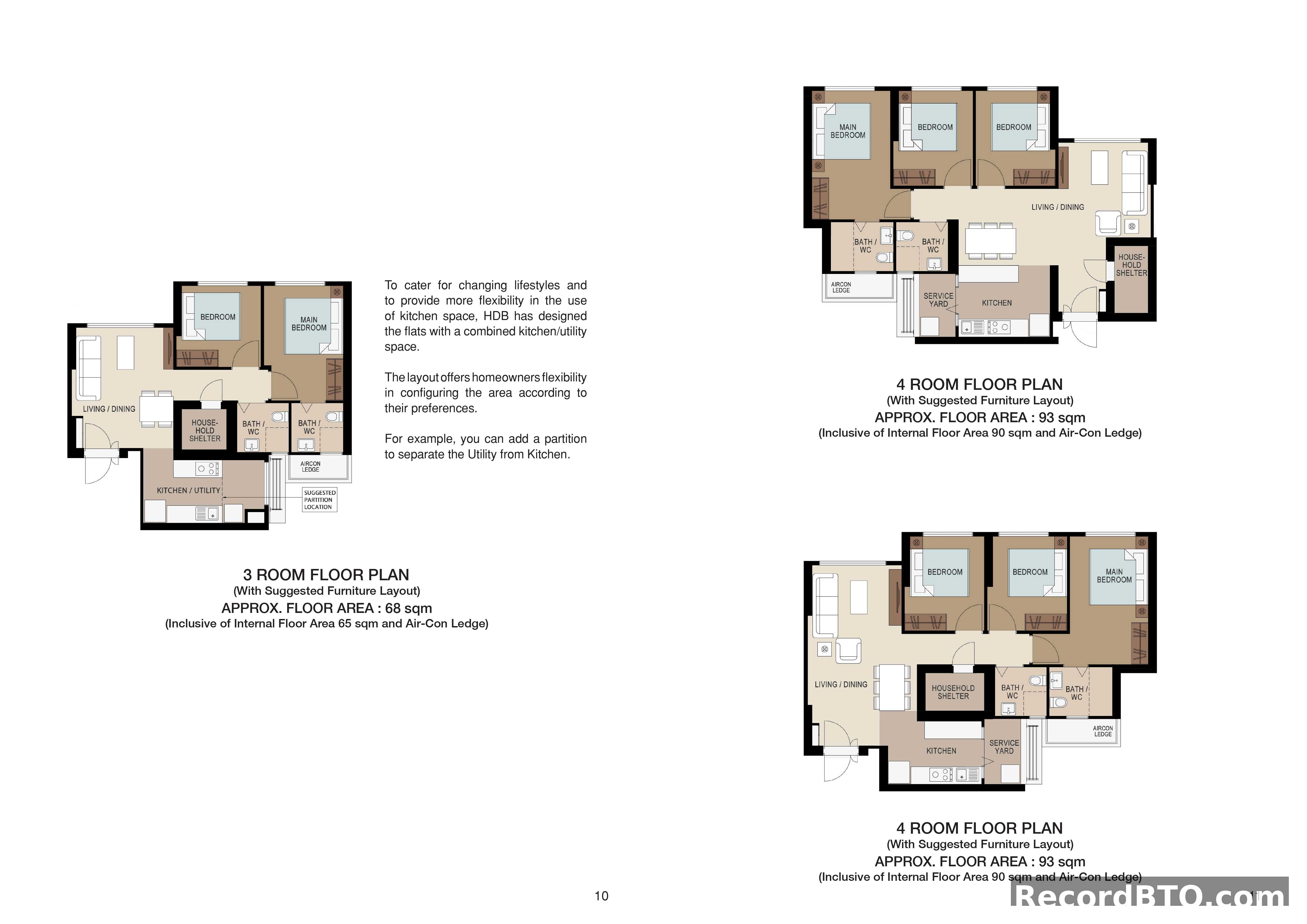 HDB BTO 3-Room and 4-Room Unit Floor Plans