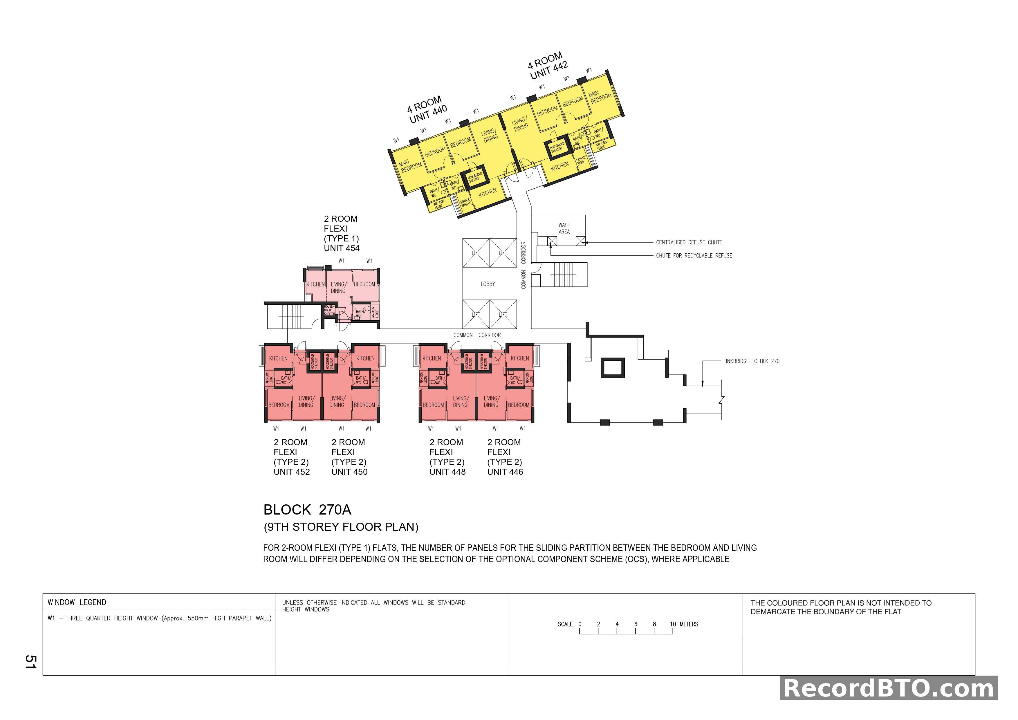 Block 270A: 9th Storey Floor Plan with 2-Room Flexi & 4-Room Units