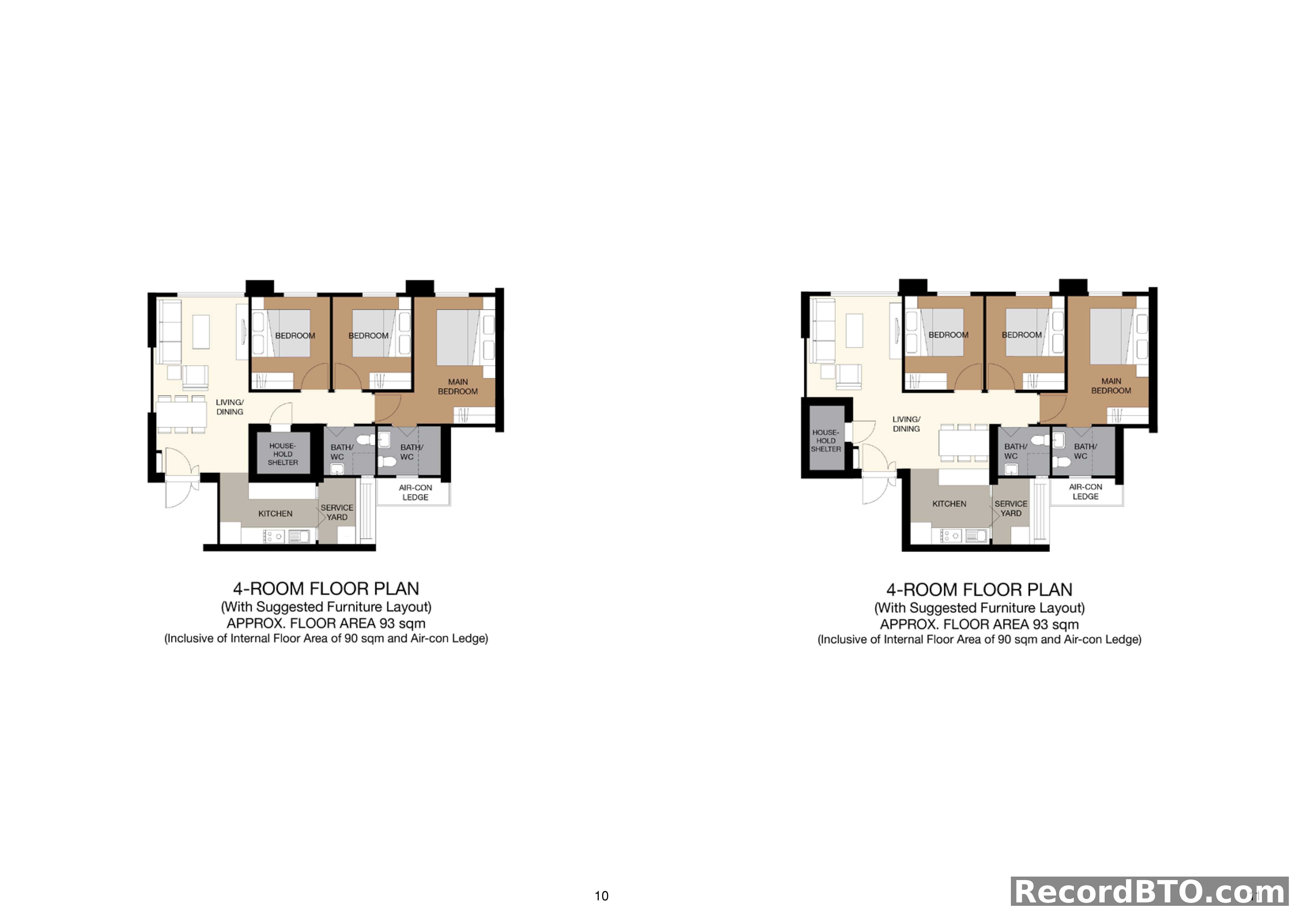 Identical 4-Room Floor Plans with Suggested Furniture Layouts