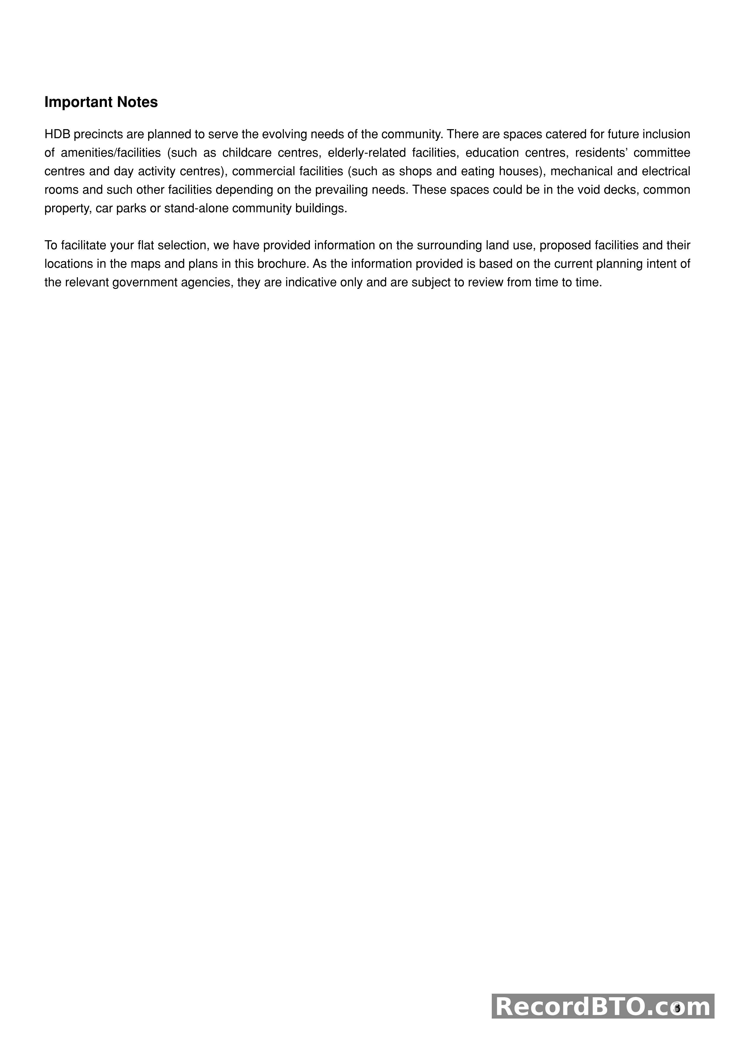 Important Notes on HDB Precinct Planning and Information Disclaimer