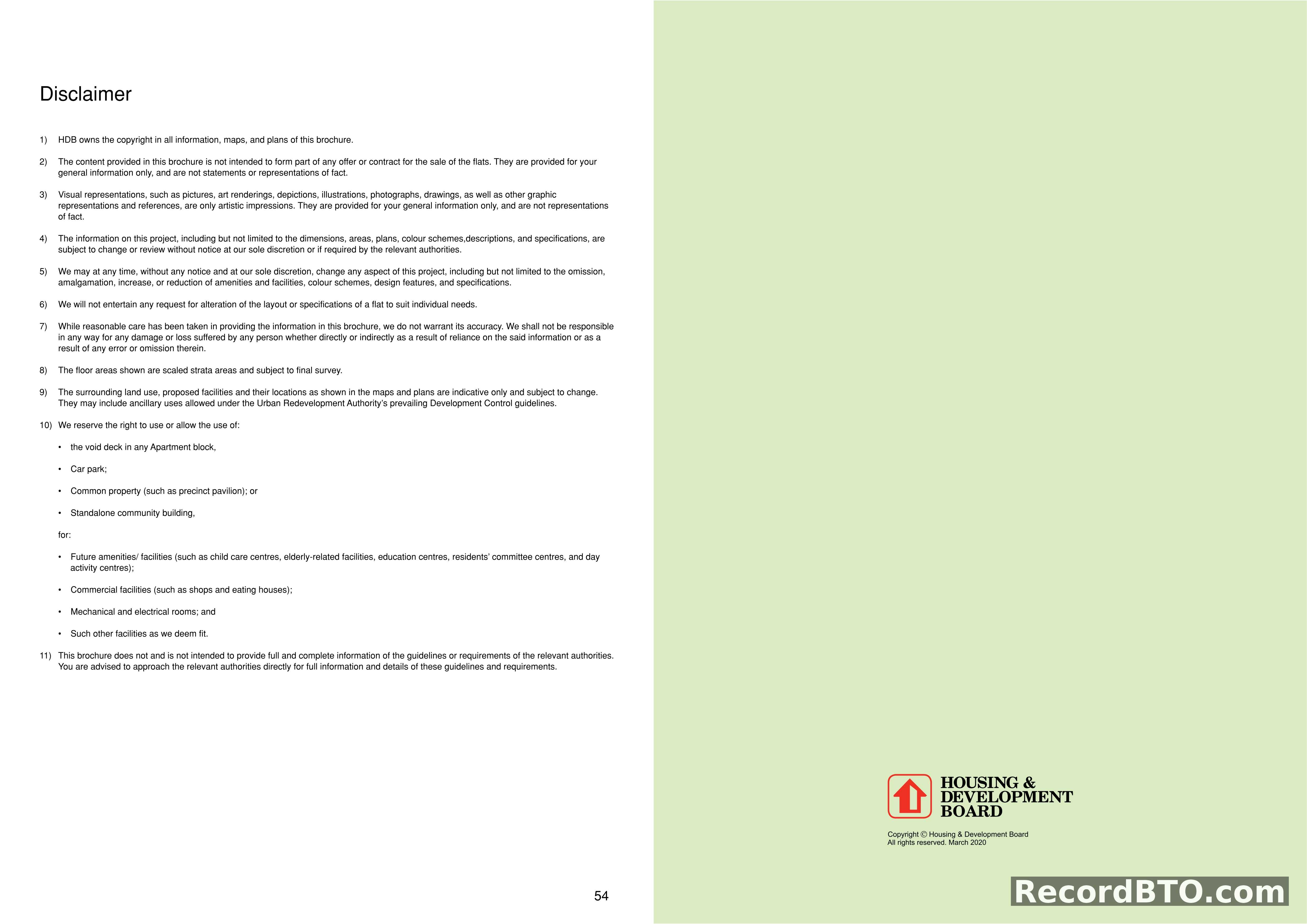 HDB BTO Brochure: General Disclaimer and Terms