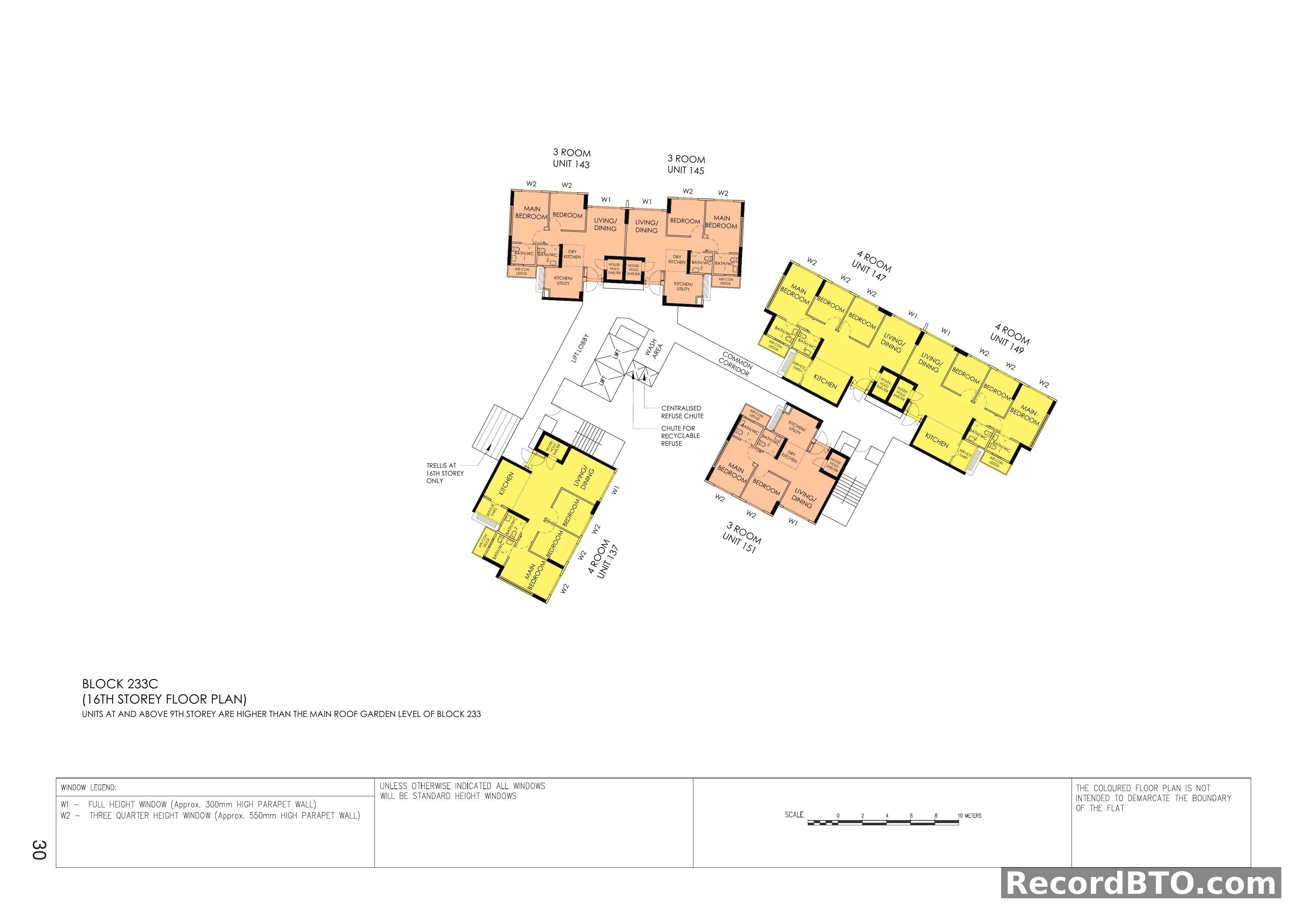 Block 233C: 16th Storey Floor Plan with 3- and 4-Room Units