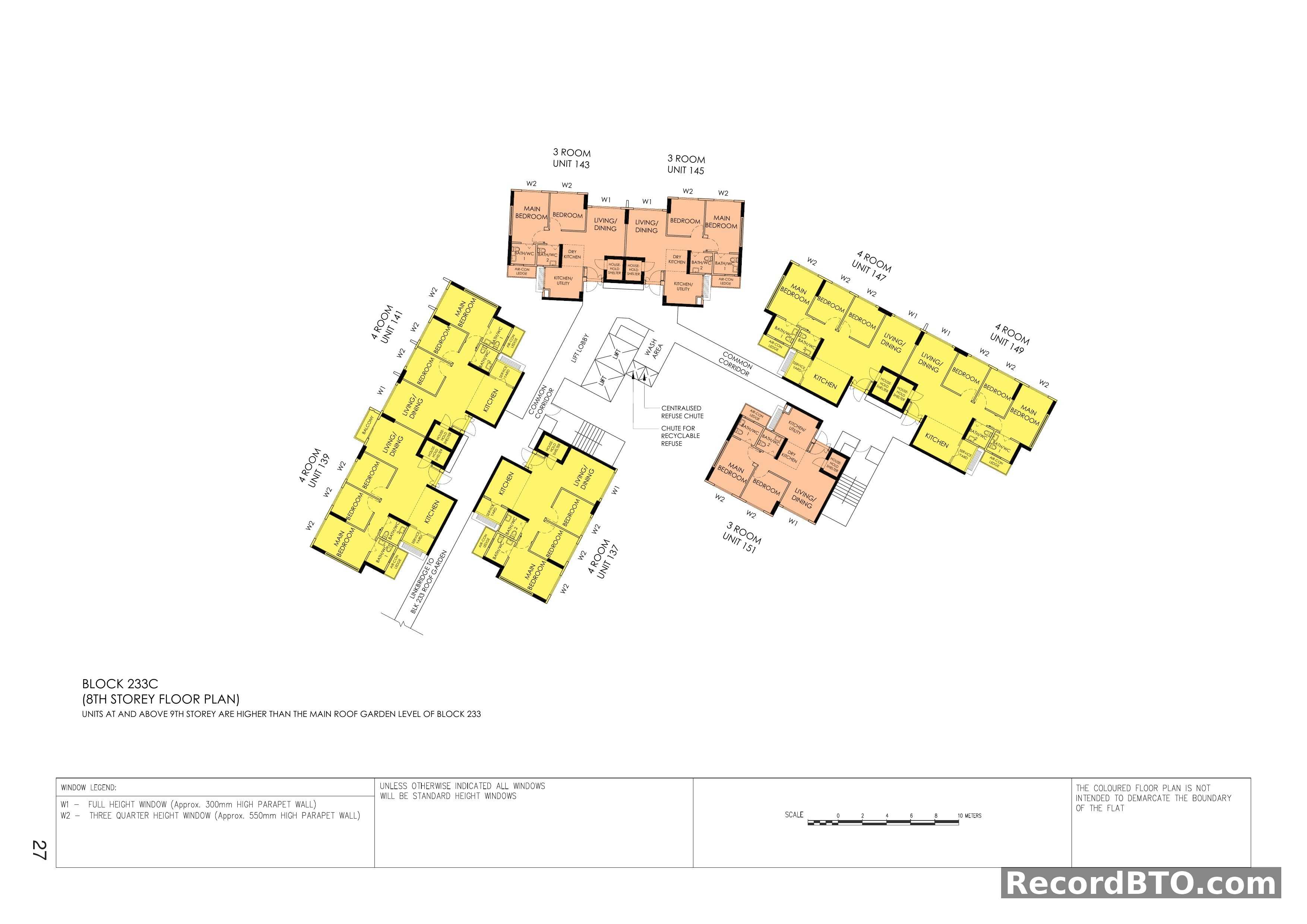 Block 233C: 8th Storey Floor Plans for 3-Room and 4-Room Units