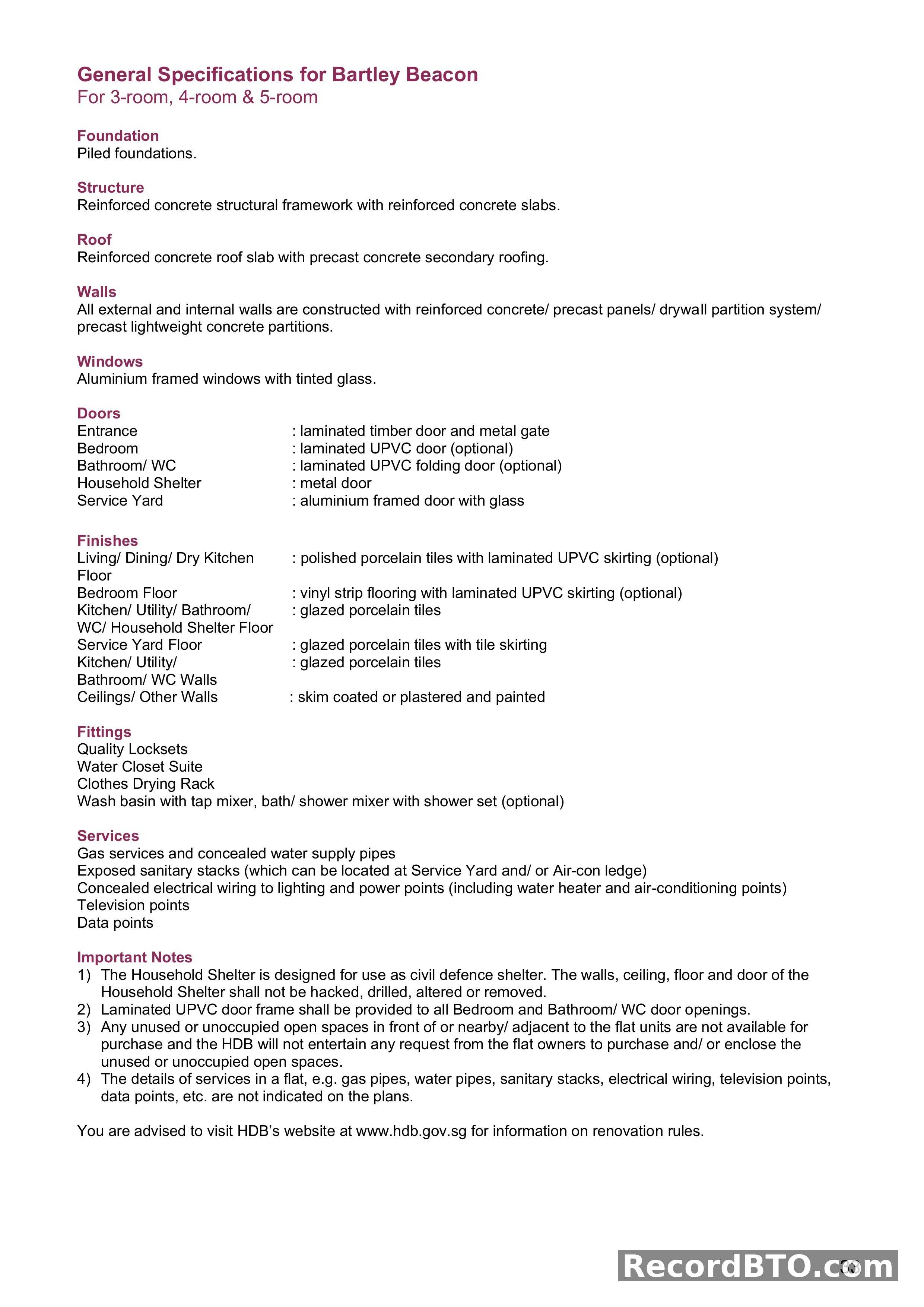 General Specifications: 3, 4, and 5-Room Flats