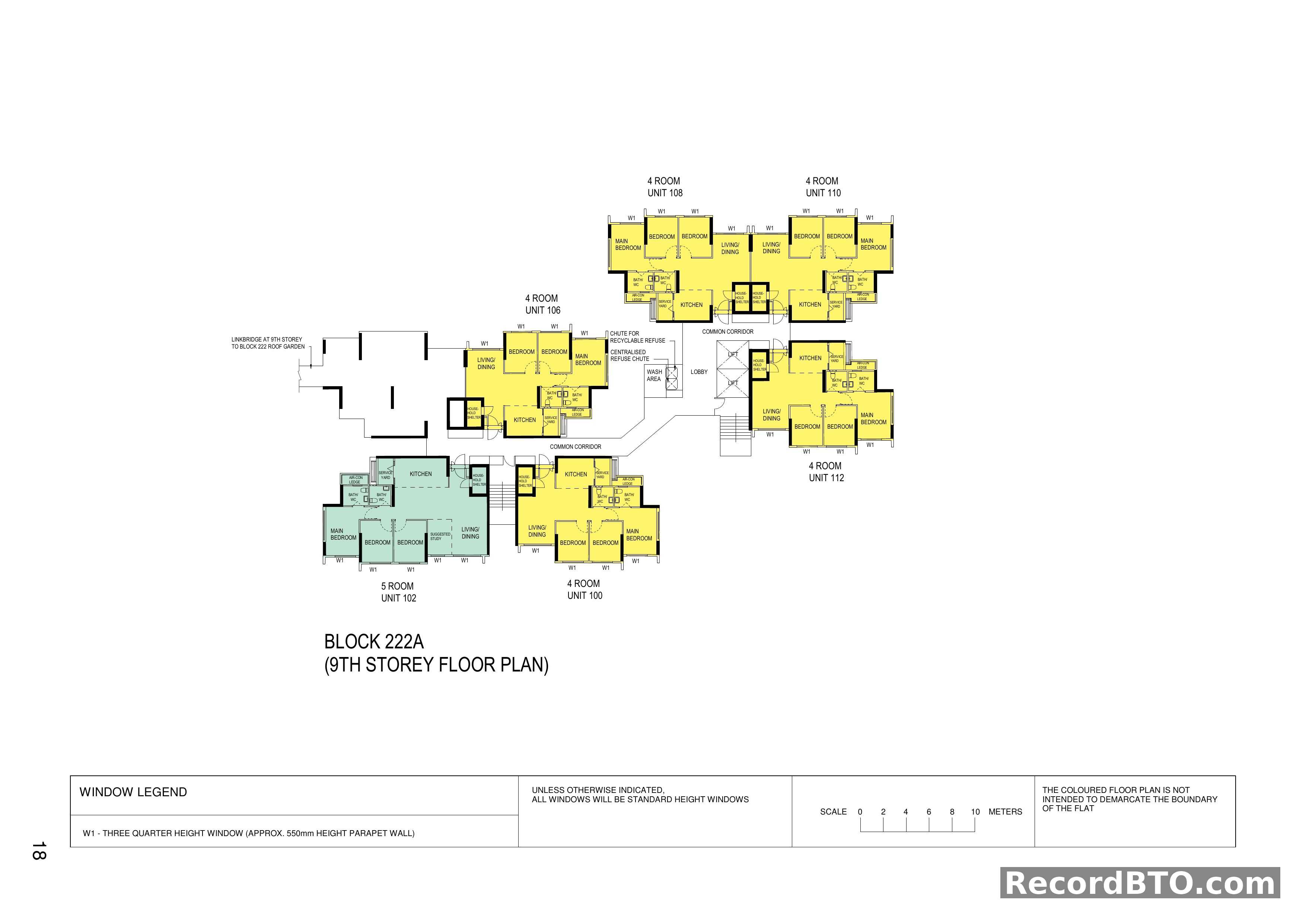 Block 222A: 9th Storey Floor Plan with 4-Room and 5-Room Units
