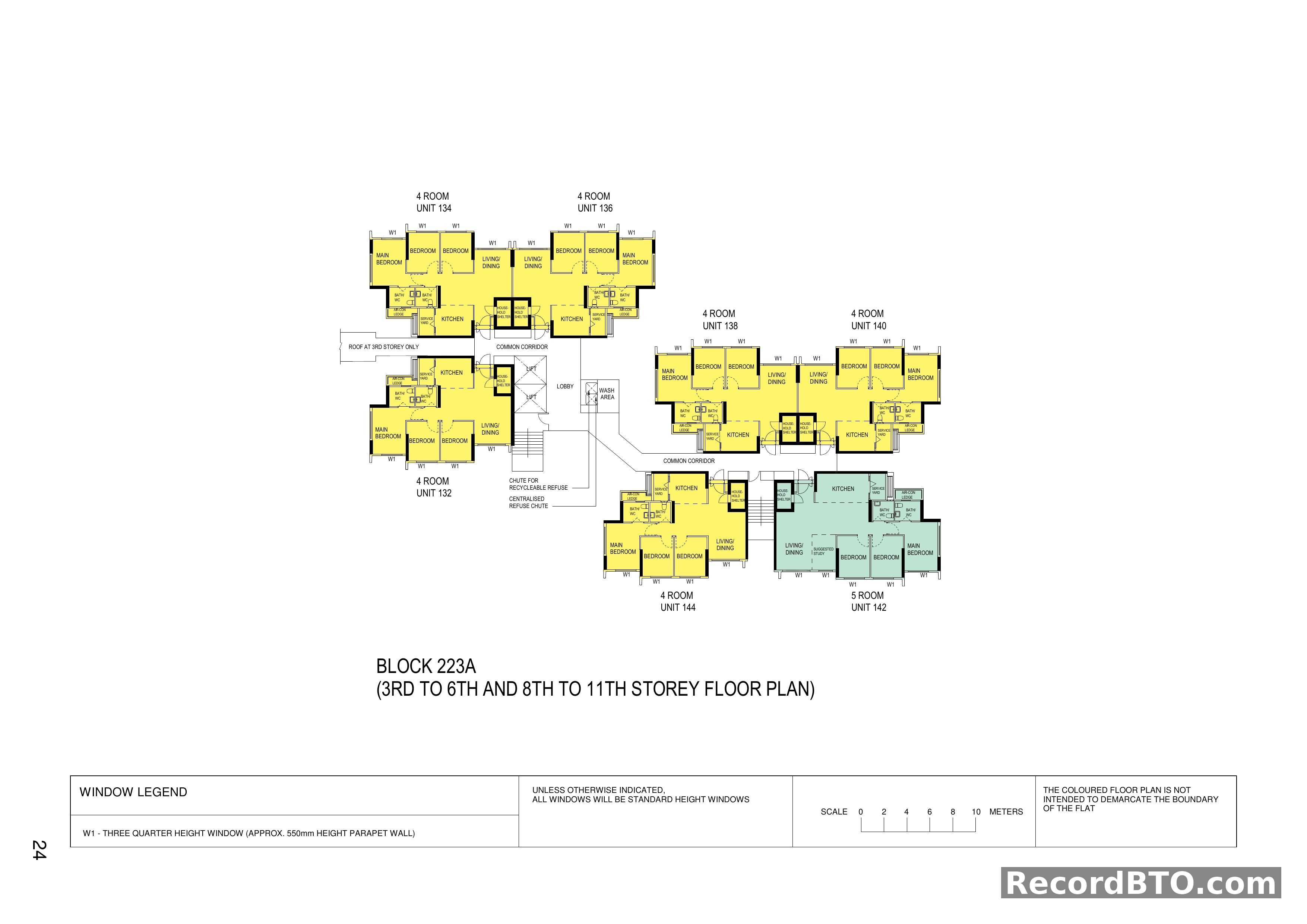 Block 223A: 3rd-6th & 8th-11th Storey Floor Plans