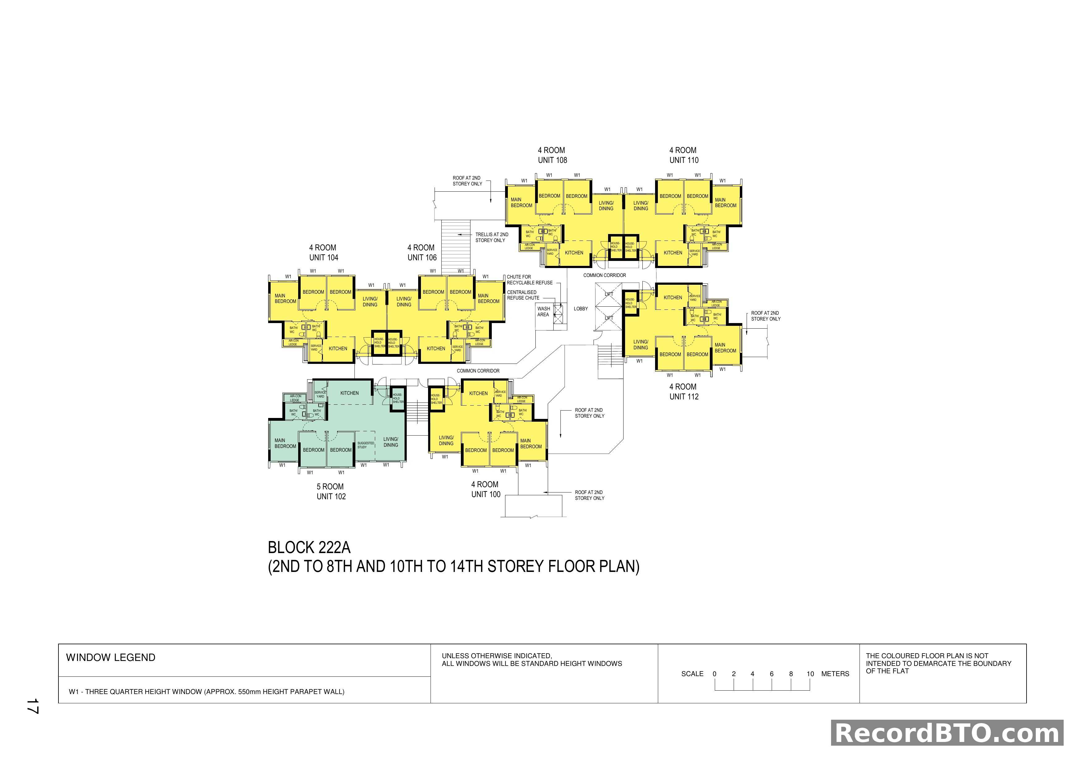 Block 222A: 2nd-8th & 10th-14th Storey Floor Plans