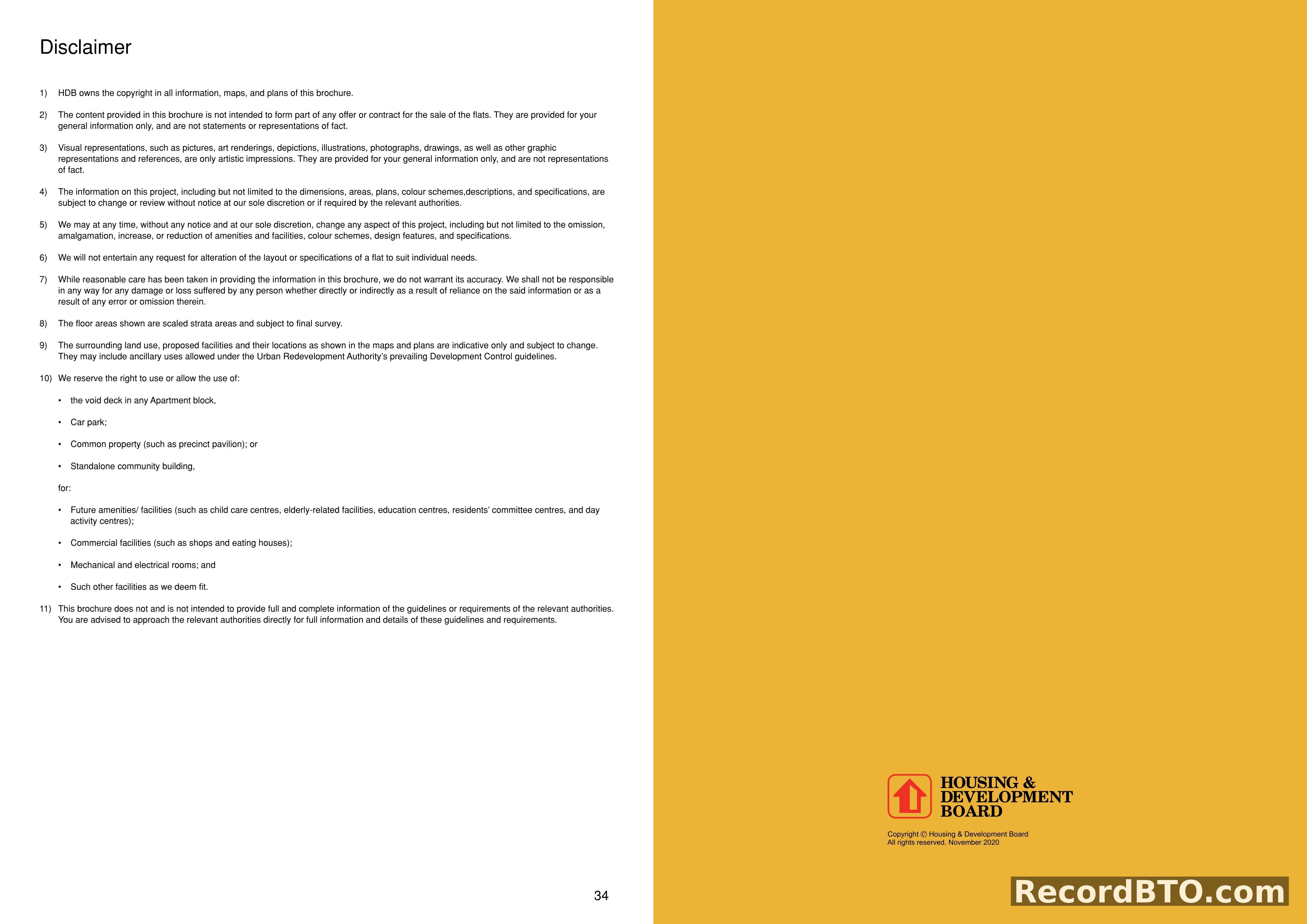 HDB BTO Brochure: Disclaimer and Usage Terms
